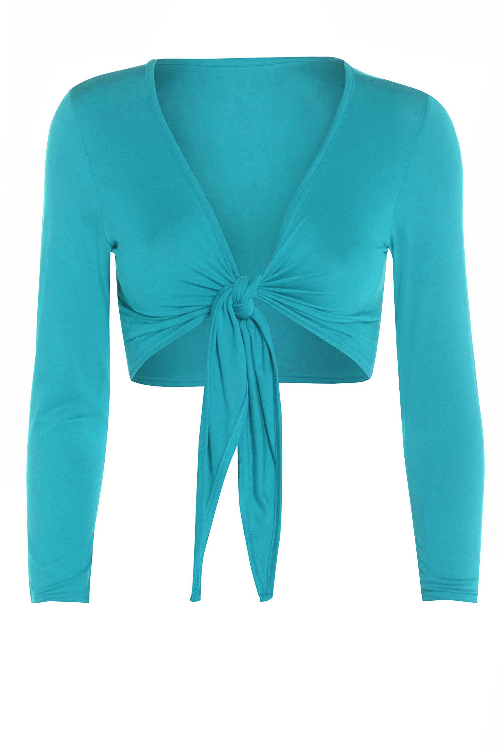 Womens Tie Knot Shrug Short Ladies Crop Cardigan Wrap Bolero Top Plus Size 8-22 Turquoise