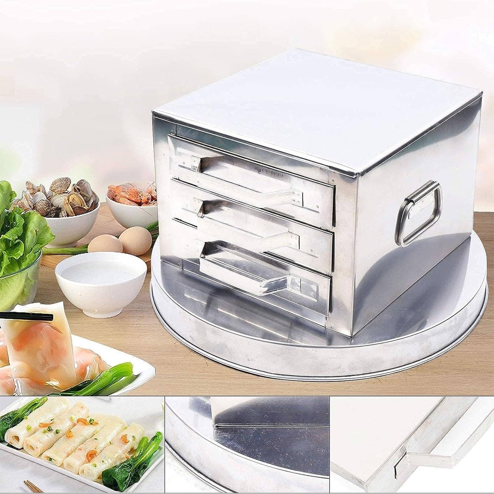 Macchina per la cottura a vapore dei rotoli di pasta di riso, macchina per rotoli di pasta di riso a 3 strati in acciaio inox, macchina per la cottura a vapore di alimenti domestici, cucina casalinga