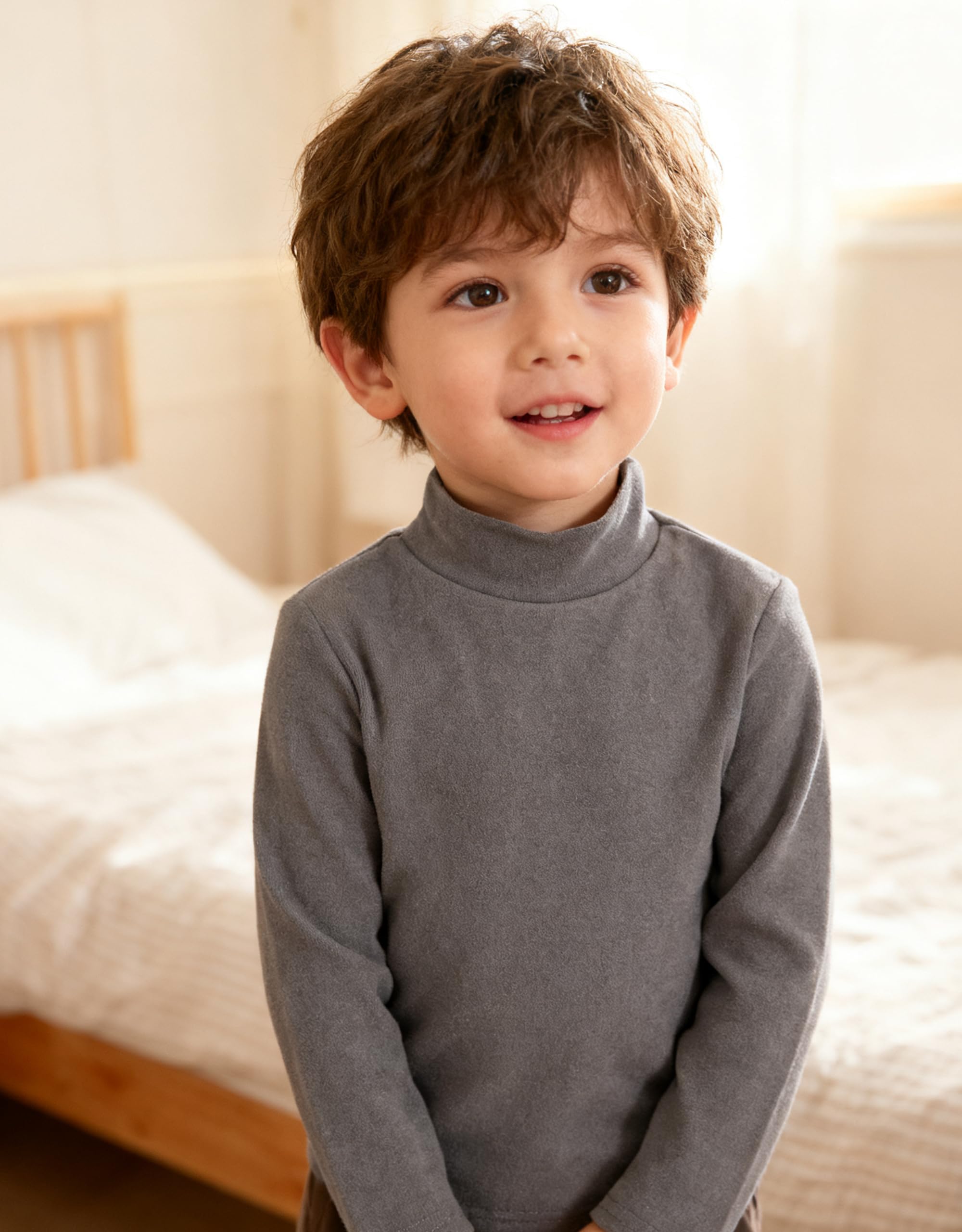 Volunboy Lot de 3 Hauts Col Montant Manches Longues Bébé Enfant (1-6 Ans), Coton Souple sous-Couche Thermique T-Shirt