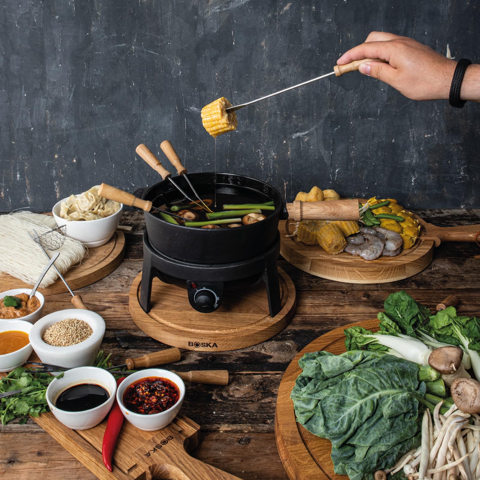 Boska Fondueset Elektrisch Pro 2,2L - Premium Fondue - Käsefondue - Schokofondue - Hotpot - Für 8 personen - Topf set -Extralanges Kabel - Gusseisen - Elektrisch - Fondue gerät
