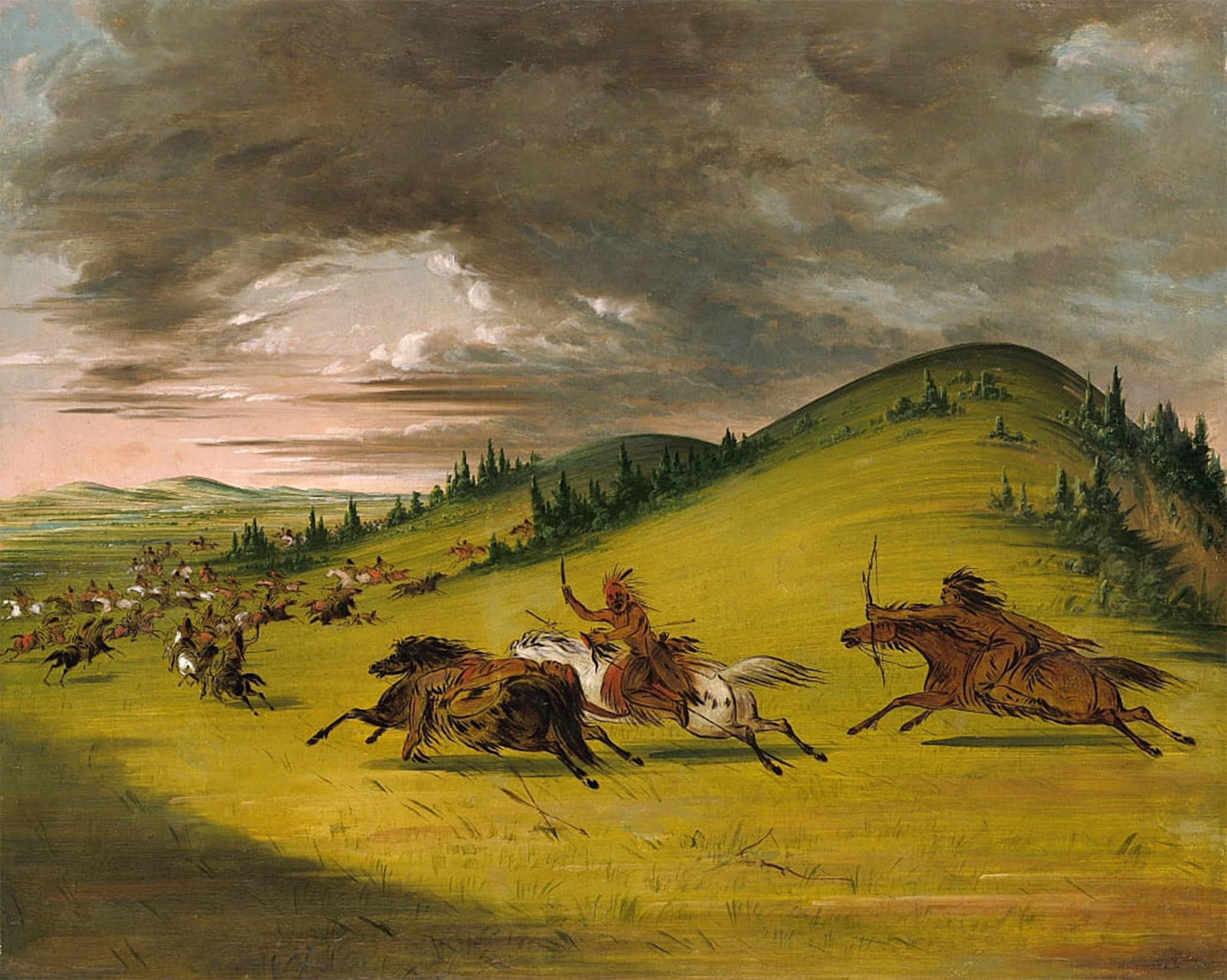 POSTERIIk Famous Modern Artwork Art Mural Battle Between Sioux and Sac and Animal by George Catlin Oil Paintings Pictures for Home Decor 60x90cm