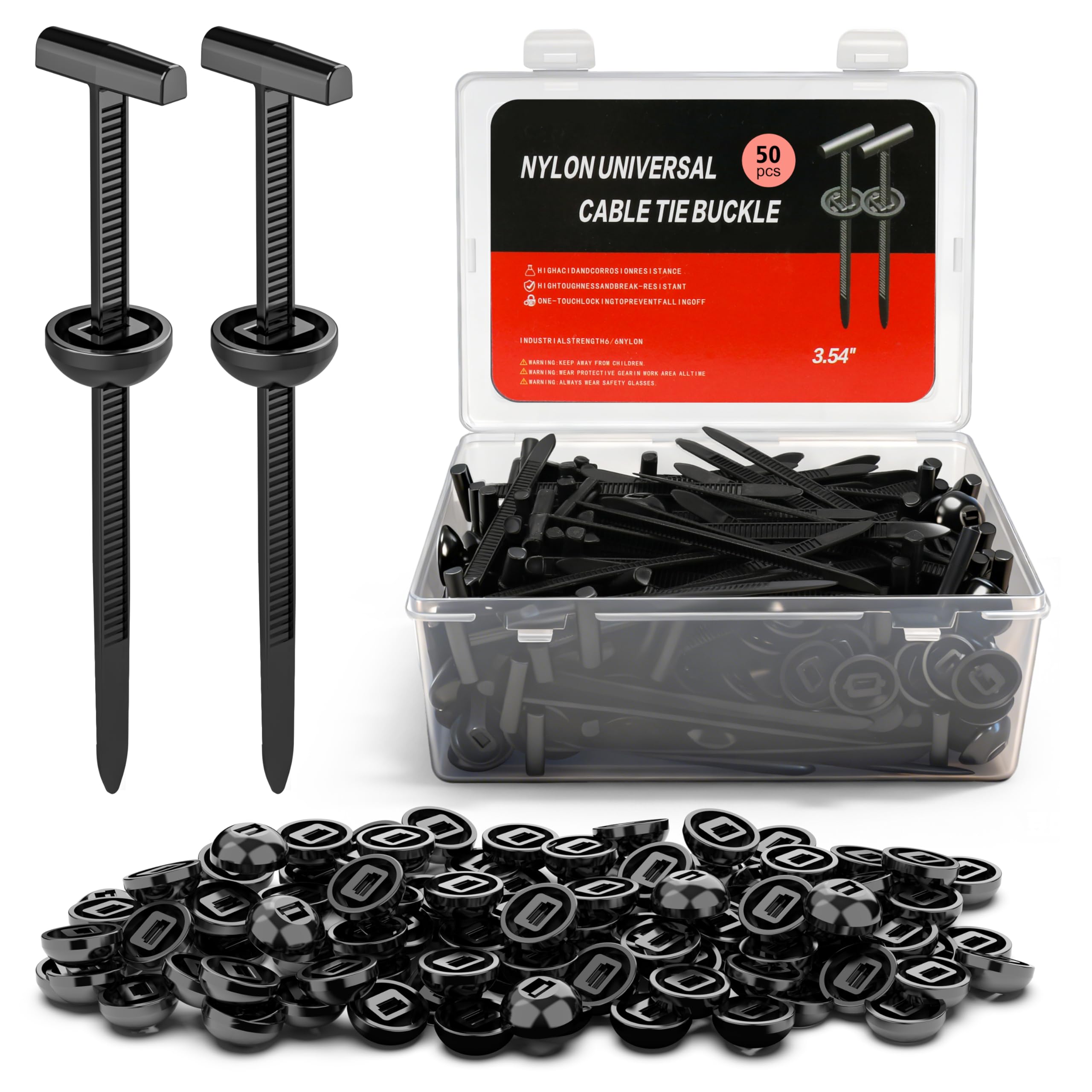 Self-Locking Cable Tie Buckle 50PC Heavy Duty Nylon Fasteners for Auto | Universal Automotive Fasteners, for Bumper Fender LinerDoor Panel Push Pin Rivet, Trim Retainer Clip Replacement