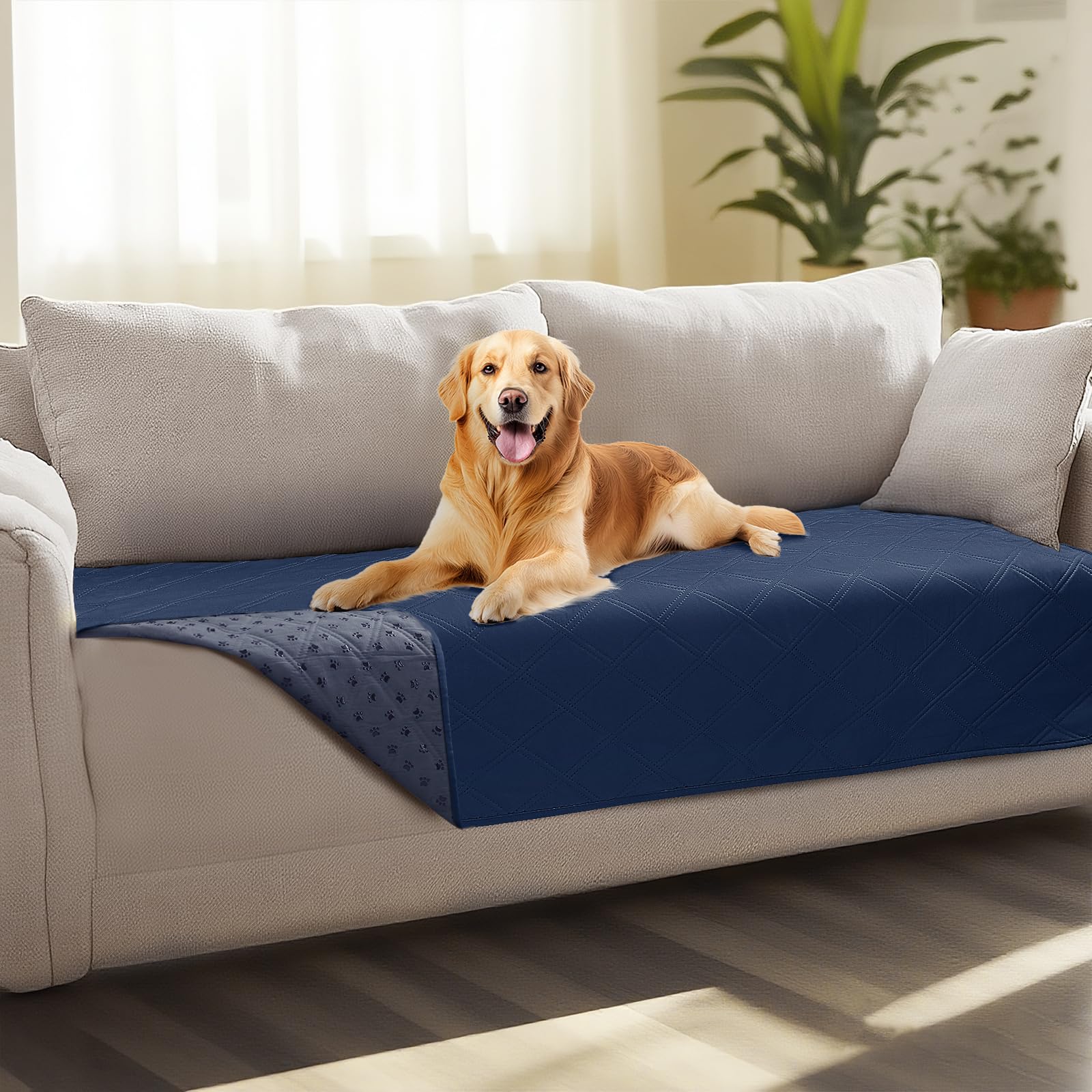 Luciphia 100% Waterproof Couch Cover Blanket for Dogs Anti-Slip Pet Couch Protector Sofa Mat Puppy Cat Blanket with Non-Slip Bottom, Navy Blue, 30x70 Inch