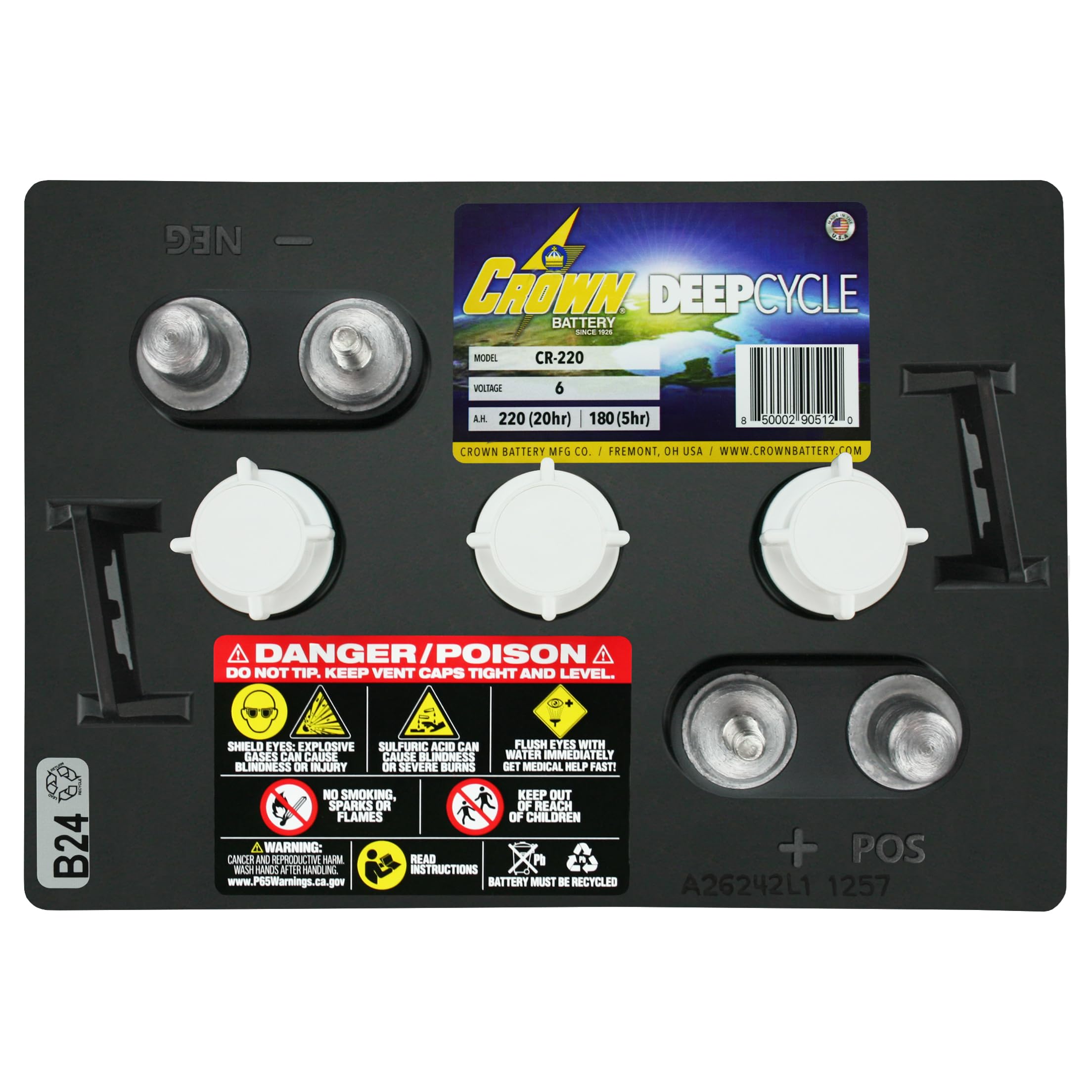 Amazon.com: PowerStar Crown CR-220 Group GC2 6V 220 AH Battery X8