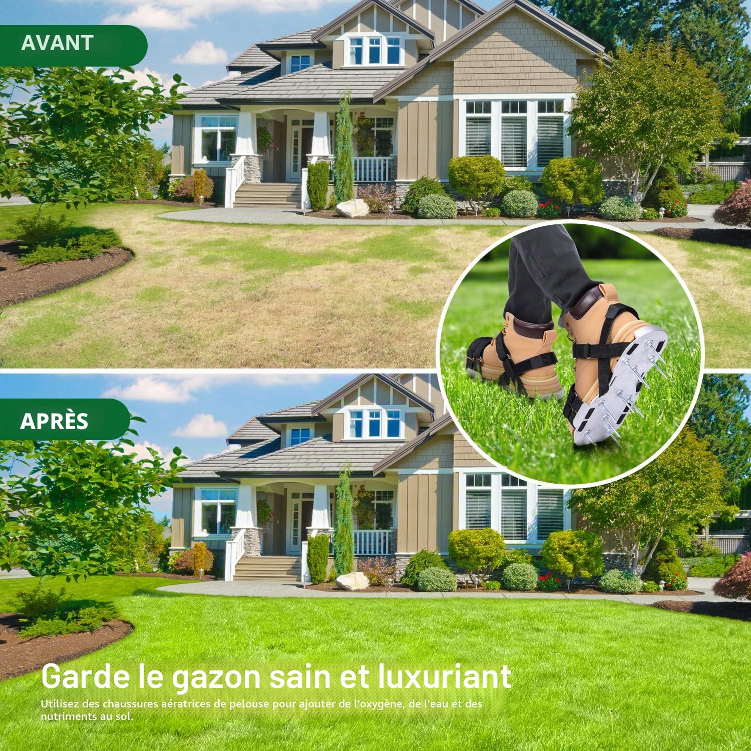 Ohuhu Sandales Aérateur Pelouse Installation Gratuite, Aérateur de pelouse avec Pelle en Acier Inoxydable, Chaussure à Gazon Chaussures à Ongles Scarificateur Gazon Chaussures pour Gazon