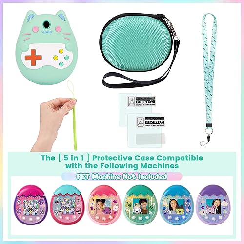Miniatura 2 de Meetikar Funda de transporte y funda de silicona compatible con la máquina virtual de juegos Tamagotchi Pix para mascotas, (5 en 1) Funda de