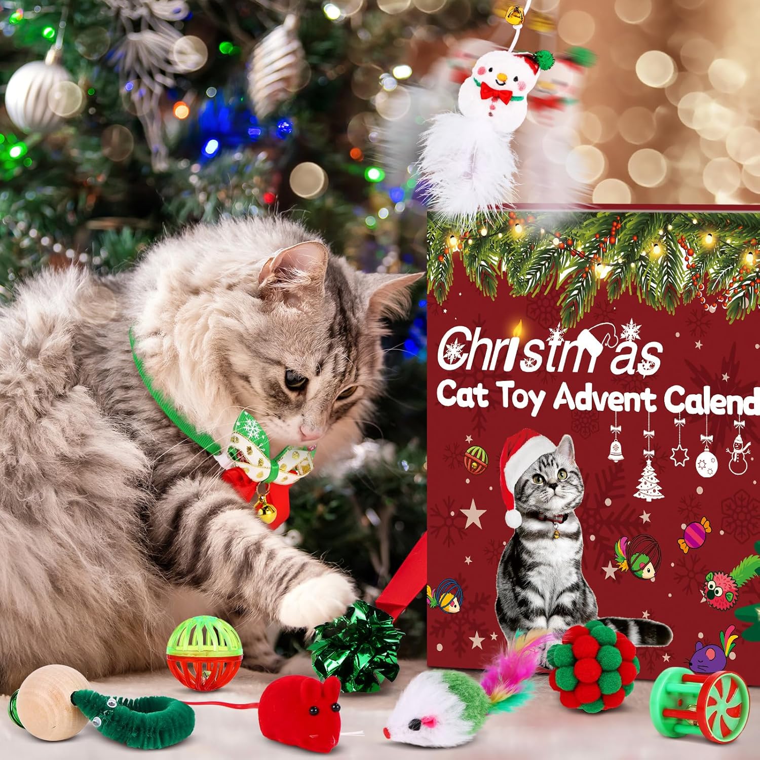 Cat Advent Calendar 2025, Advent Calendar for Cats, Cat Toy Advent Calendar 2025, 24 Day Countdown to Christmas Cat Gifts with Various Cat Interactive Toys,Christmas Gift for Cat Lovers & Indoor Cats