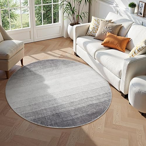 Miniatura 2 de Wonnitar Alfombra redonda moderna degradada de 4 pies, lavable, color gris, redonda, antideslizante, suave, alfombra de entrada circular,