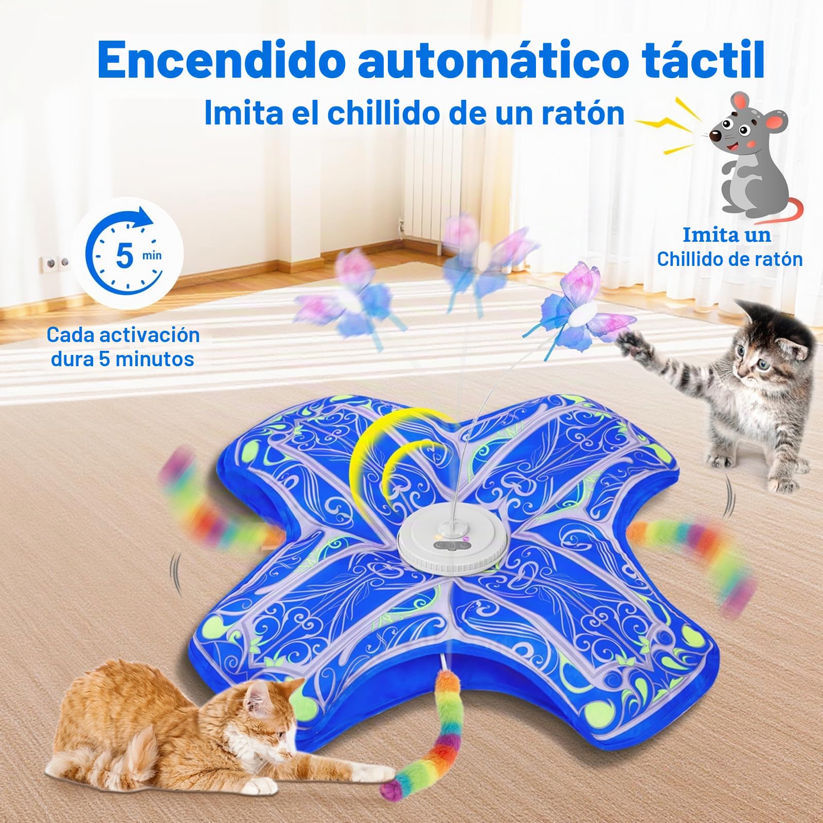 Juguete interactivo para gatos de apartamento [Revalorizado] Recargable, activado por el tacto, juguete para gatos con revoloteo