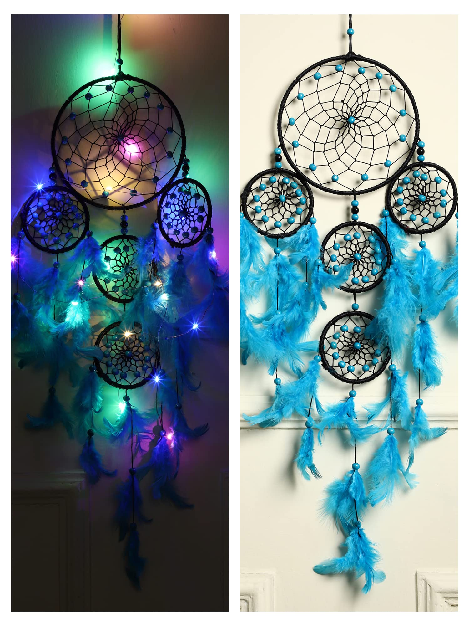 Good Aura Store Dream Catchers with Light Home Decor, Feather Wall Hangings for Kids Room, Bedroom, Livingroom, Balcony, Cafe Decorations, Gift Items (Pack of 1,16LX75Hcm, Pearl &Turq)-image-45