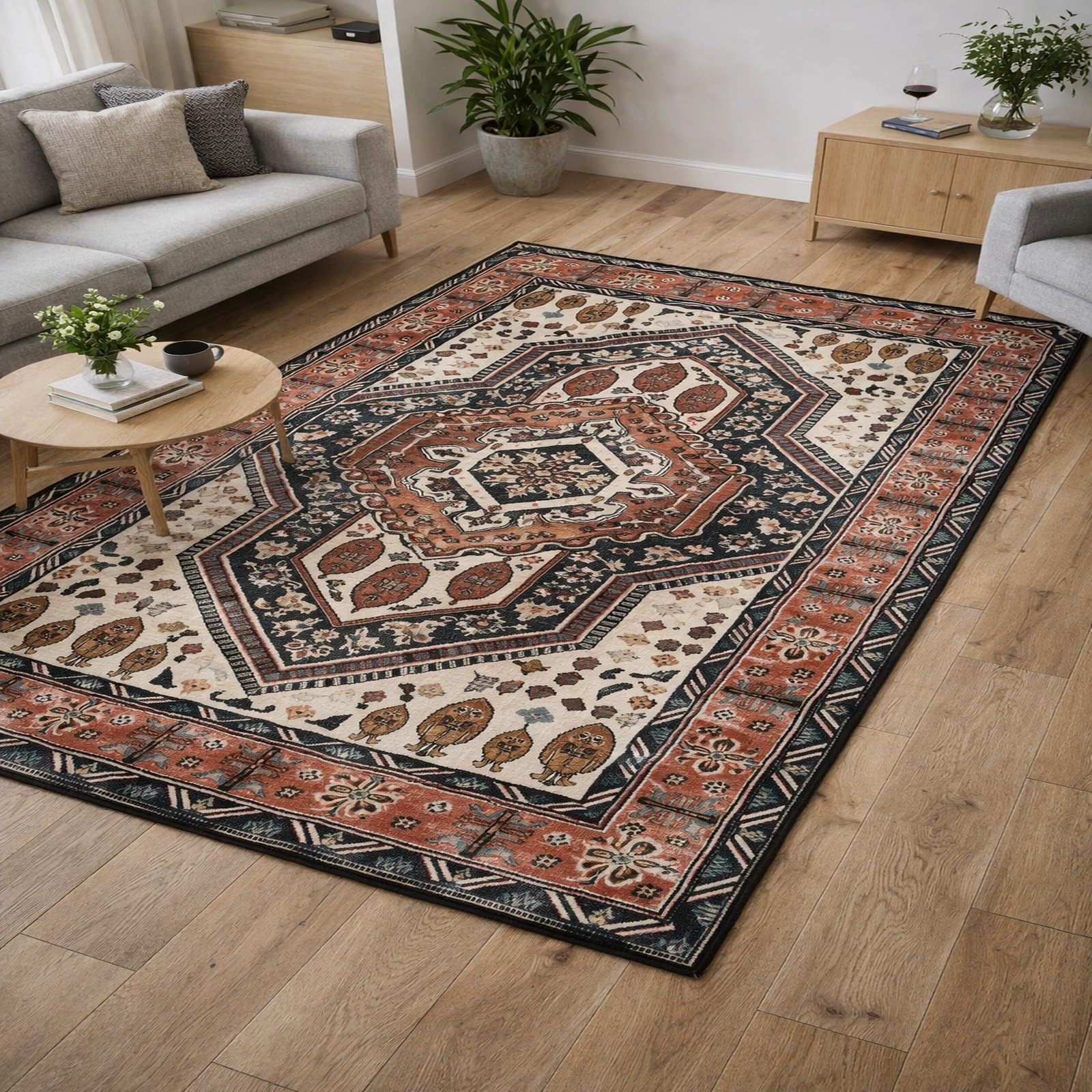 Tapis de zone à poils ras facile à nettoyer pour salon familial