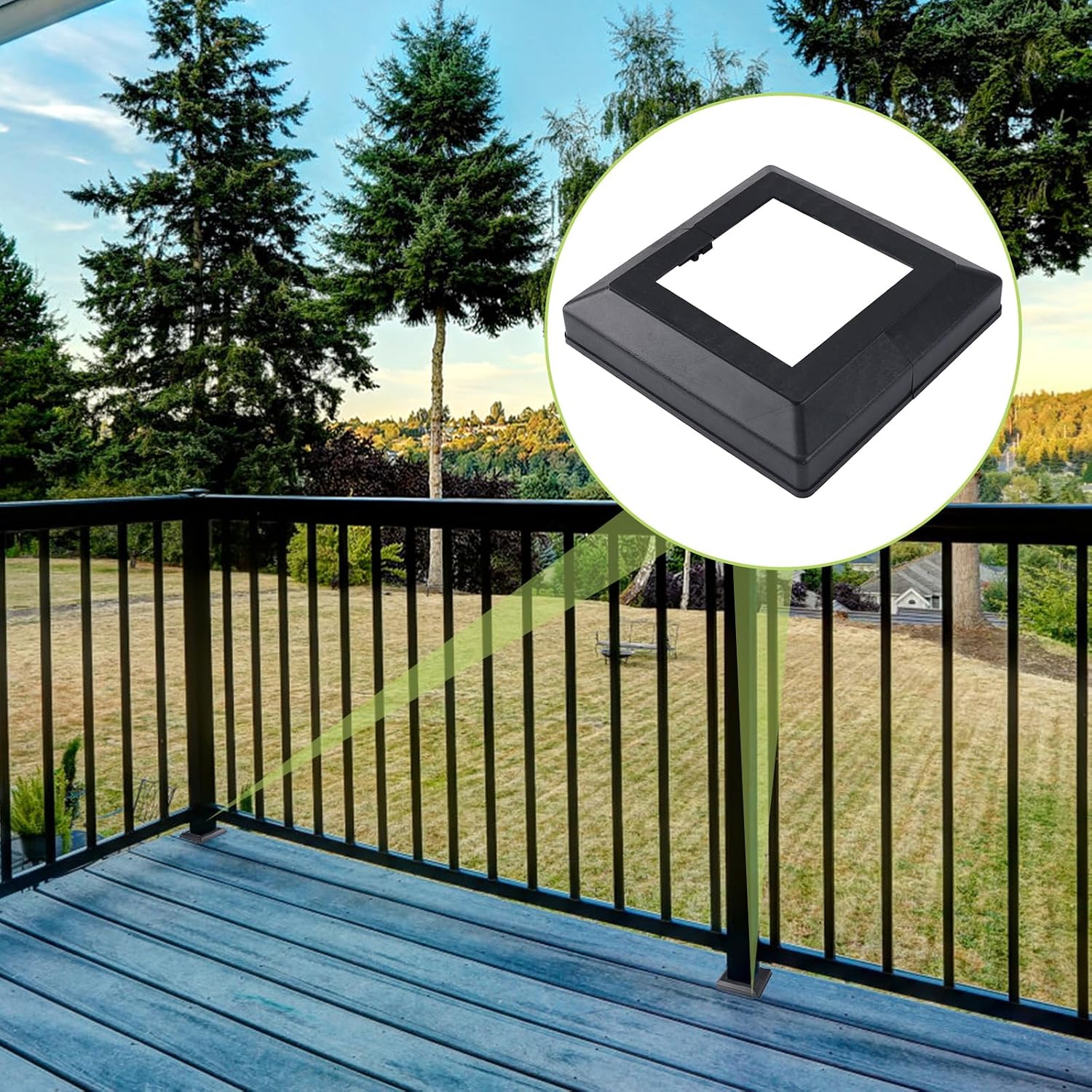 Post Base Cover, 4Pcs 92x92mm(3.5x3.5in) Plastic Post Base Cover Plates Decorative Split Post Skirt Cover Square Railing Base Cover for Stair Handrail Fence (Black) image 4