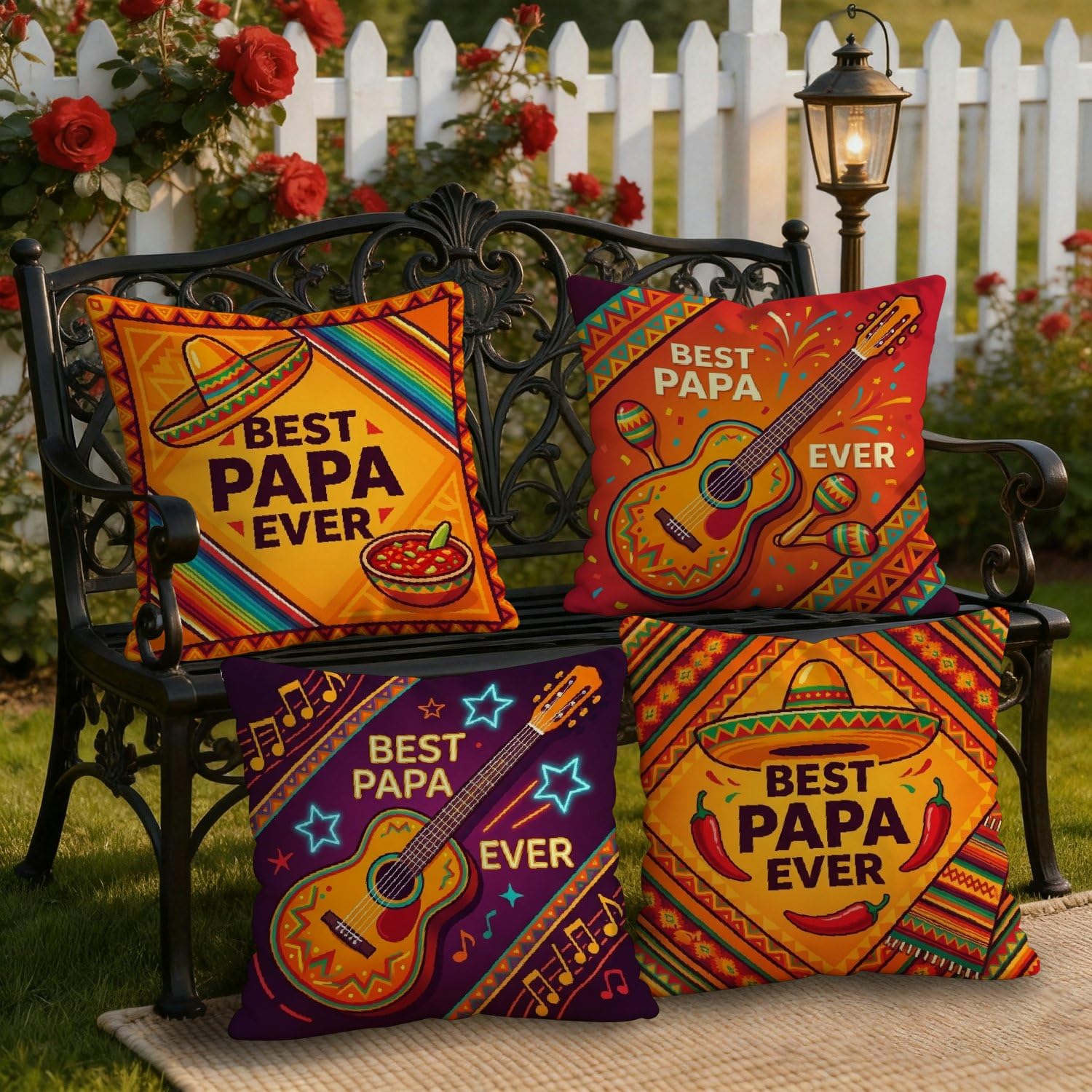 Federa per cuscino da esterno, motivo chitarra tradizionale, maracas, salsa, arancione, lavabile in lavatrice, per patio, veranda, terrazza, mobili da esterno, 55 x 55 cm