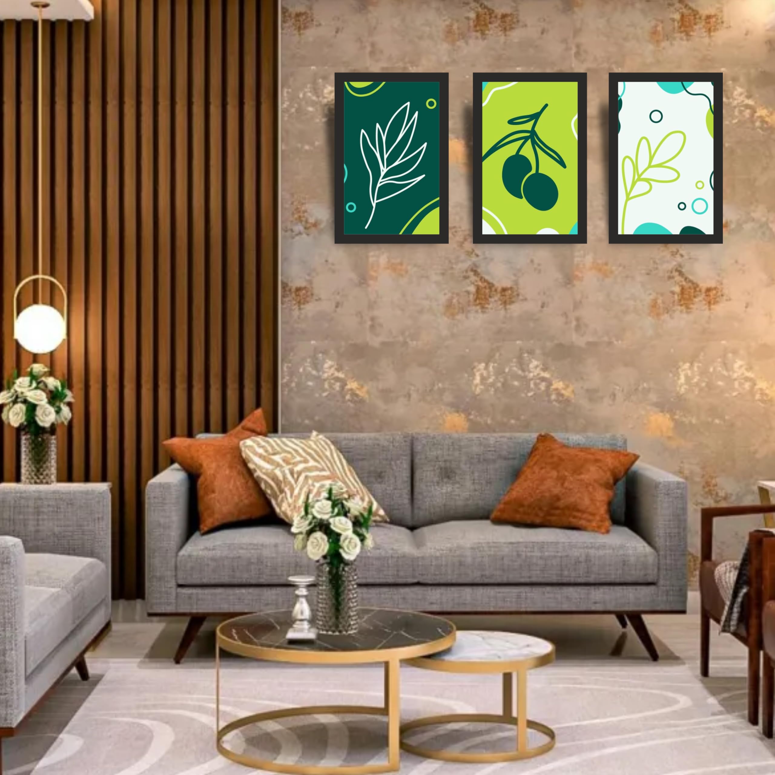 Modern Green Botanical Wall Art Set of 3 Frames