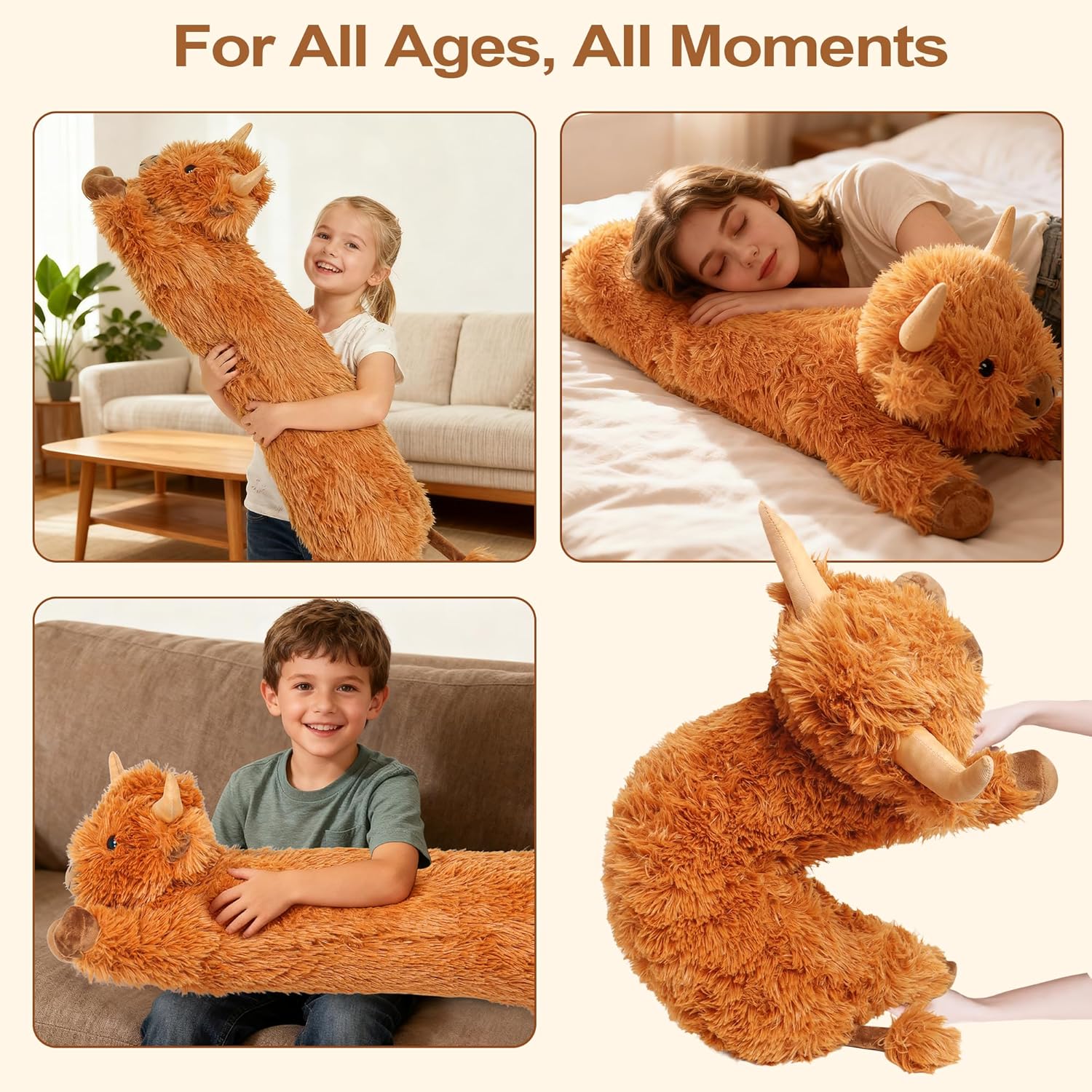 Highland Cow Stuffed Animal 33",Long Highland Cow Plush, Cattle Body Pillow Plushies Gifts for Kids and Adults - Image 5