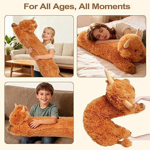 Miniatura 5 de Peluche de vaca de las tierras altas Fanunny de 33 pulgadas, peluche largo de vaca Highland, almohada de cuerpo de ganado para niños y adultos