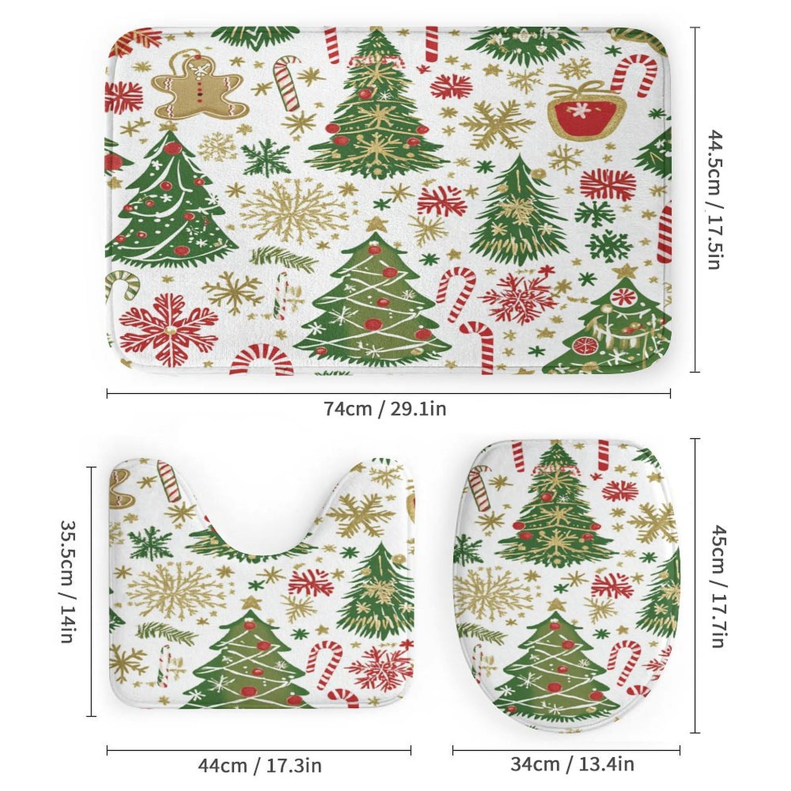 Feliz Navidad Baño de Cuatro Piezas Tappeto De Baño Absorbente Y Antideslizante, Ideal para Usar En Ducha Y Mantener El Suelo Seco 183×183cm