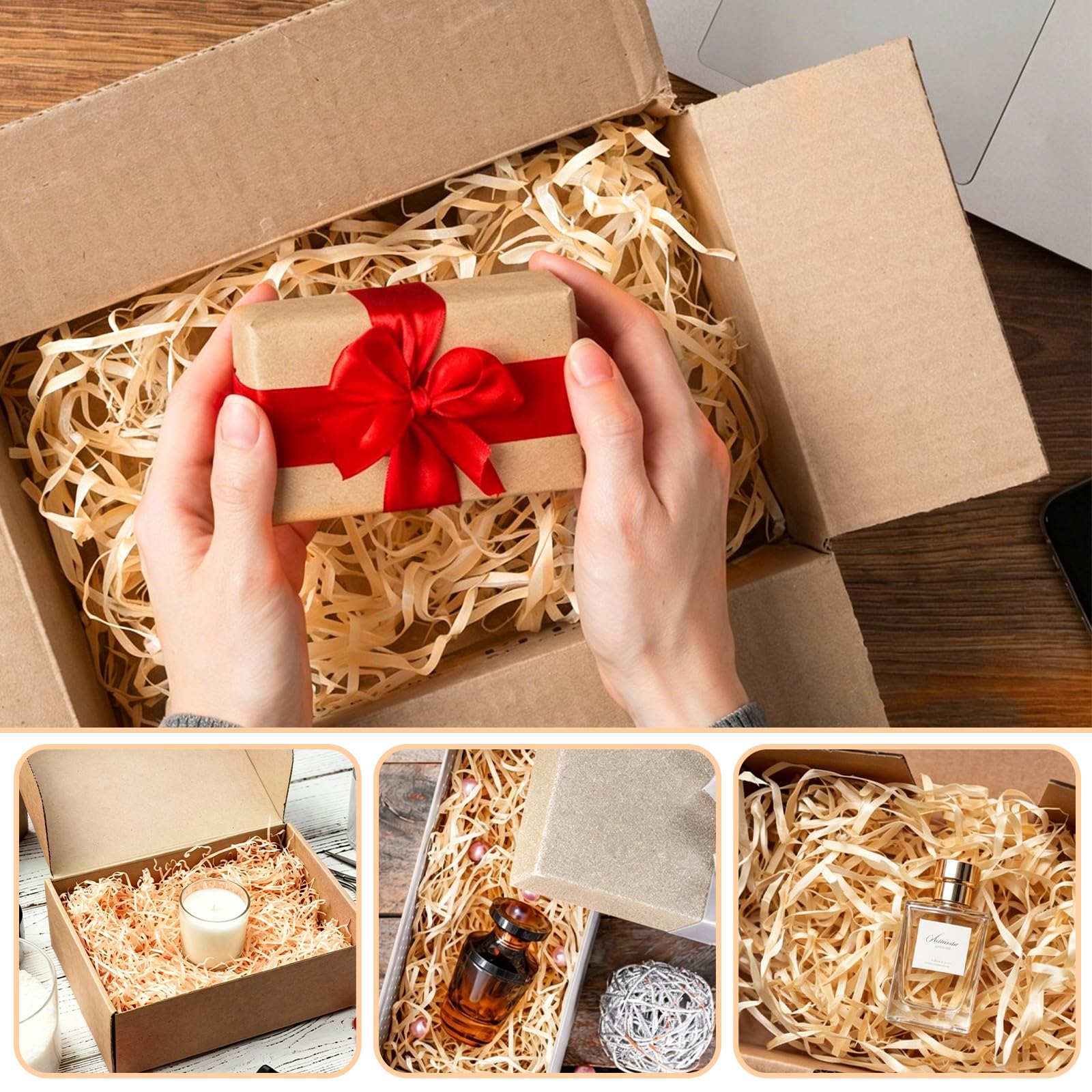 WOPPLXY Riempimento della scatola regalo della carta velina triturata champagne 1.5KG | Carta velina sminuzzata per riempire cestini, champagne, carta velina triturata per scatole regalo, cesti, imballaggi