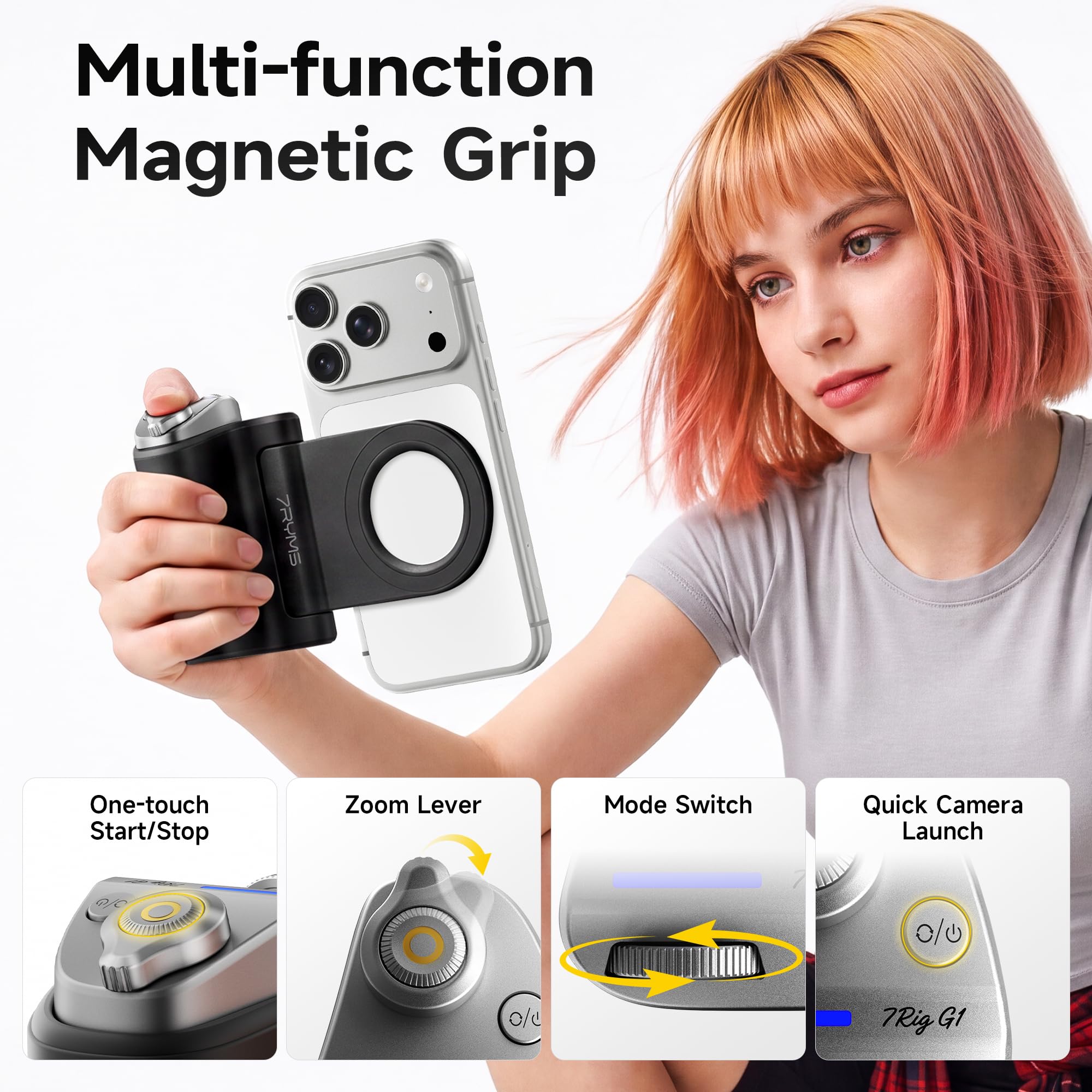 7RYMS MagSafe対応 スマホグリップ LEDライト付 新品 Amazon | 7RYMS 7Rig G1 スマホグリップ マグネット リモコン付き 両面