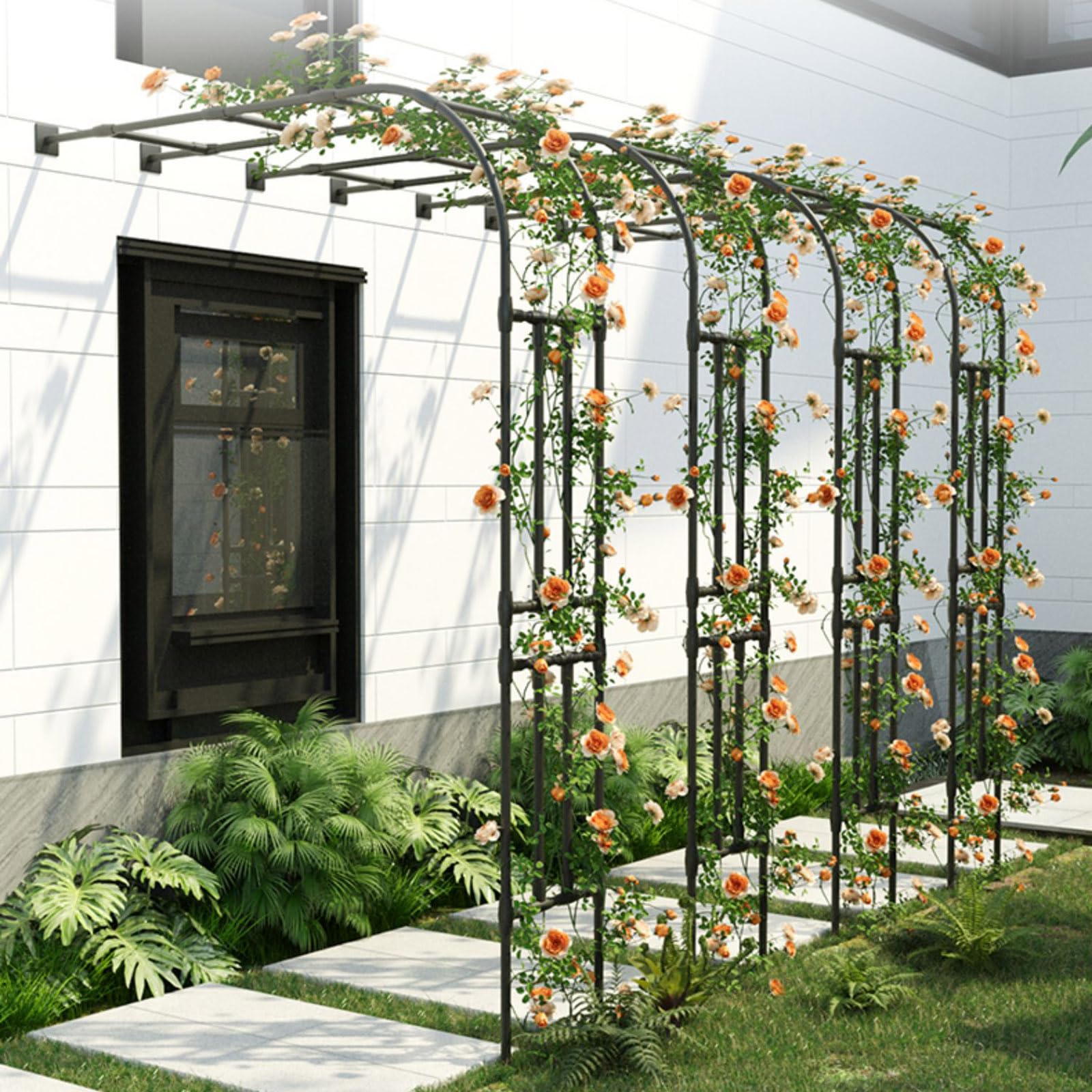Arche de Jardin Demi-côté, tonnelle de Jardin Robuste, Cadre en Acier, Demi-Arc pour Plantes grimpantes, Roses