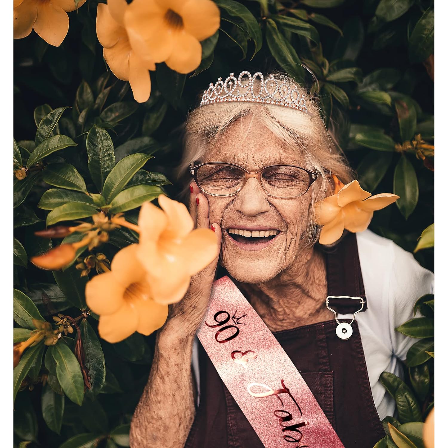 CIEHER 90th Birthday Crown, Sash & Pearl Pin Set - Elegant Decorations & Gifts for Her 90th Fabulous Birthday - Image 2