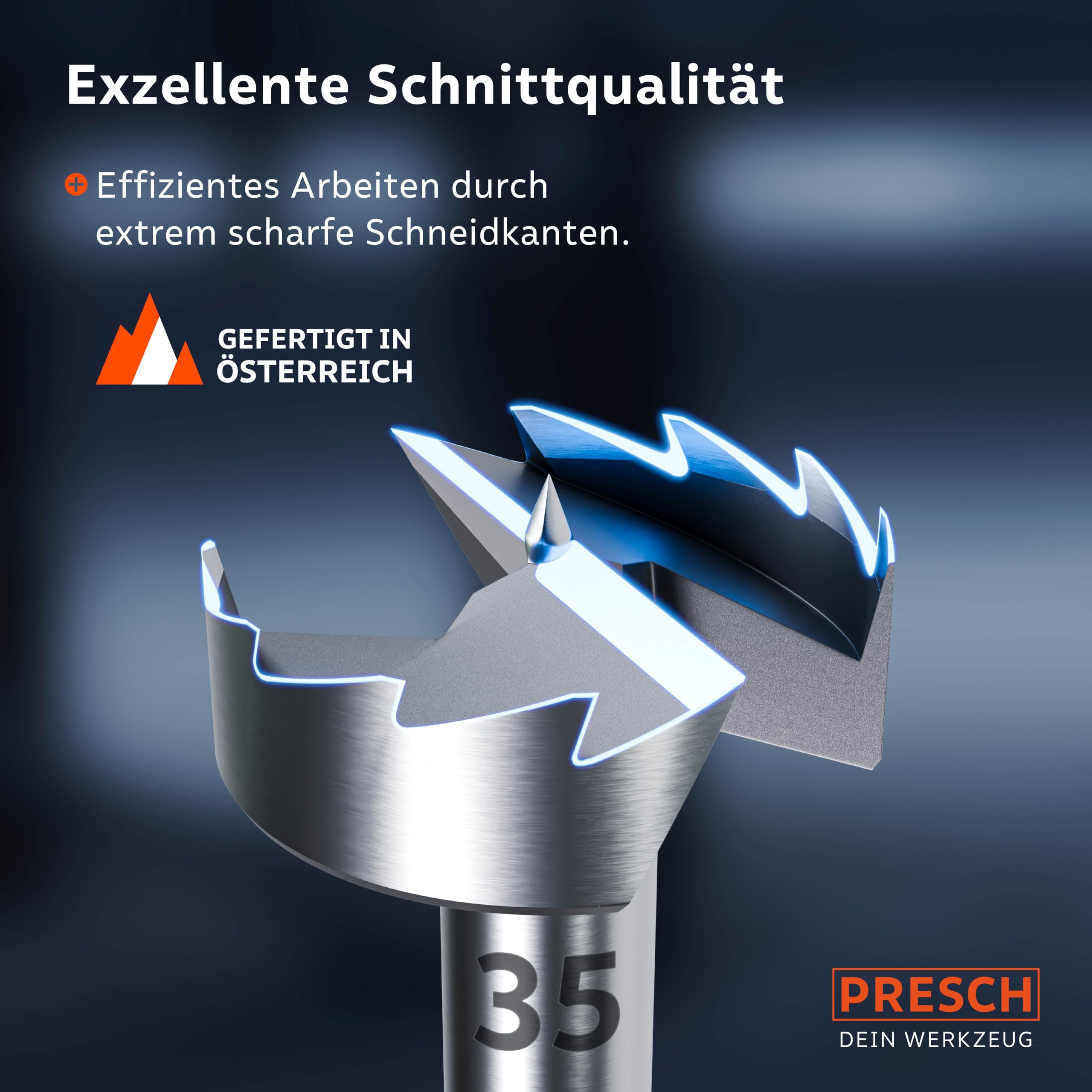 Presch Forstnerbohrer Ø 35mm - Extrem scharfer, langlebiger Astlochbohrer - Hochpräzise Zentrierspitze für perfekten Rundlauf - Zuverlässige Leistung dank optimierter Standzeit