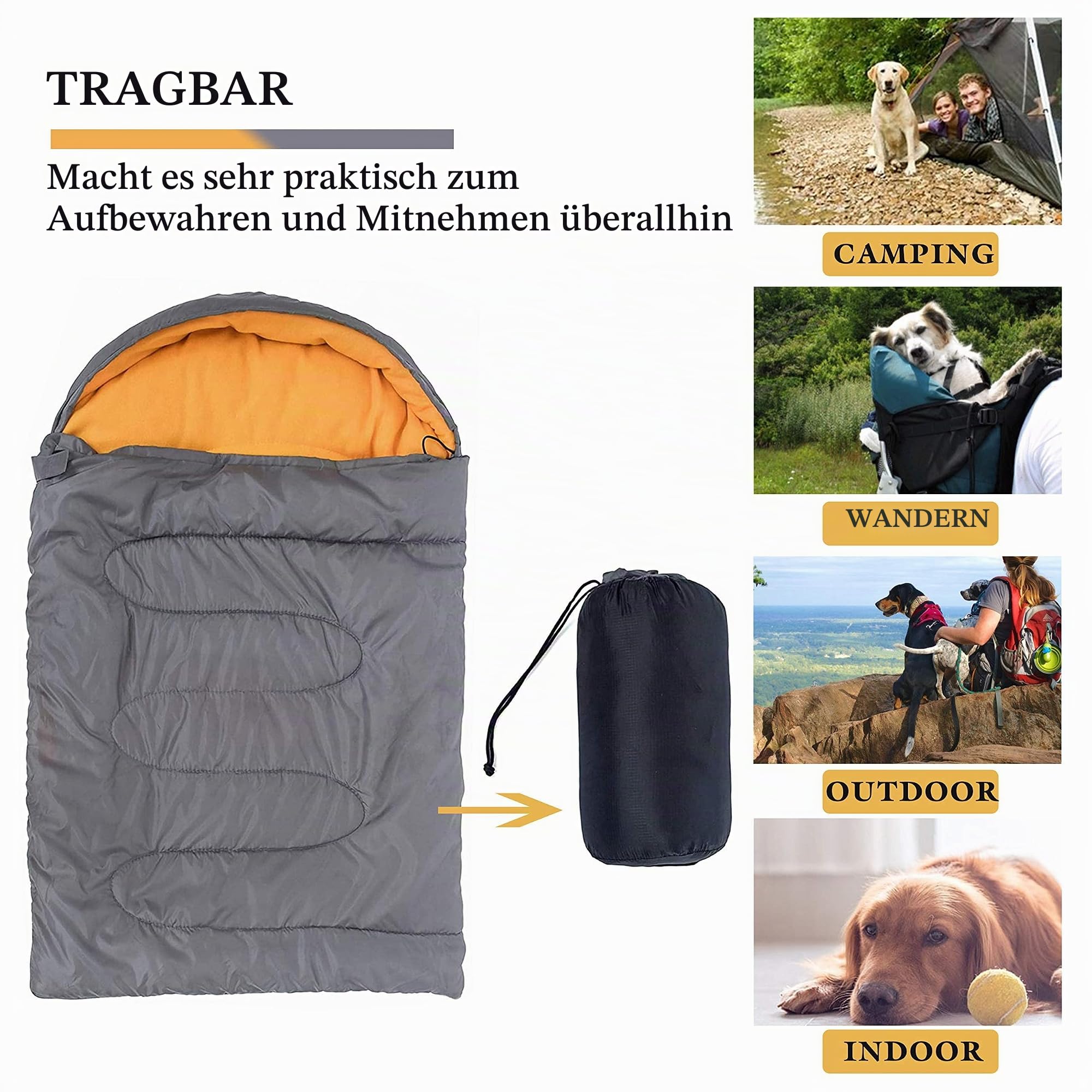 OROOTL Hundebett Schlafsack für Hunde Haustiere Warme wasserdicht Hundeschlafsack Rucksack Packbar Leichtes Hunde Waschbar Reisebett für Camping Wandern Outdoor Indoor