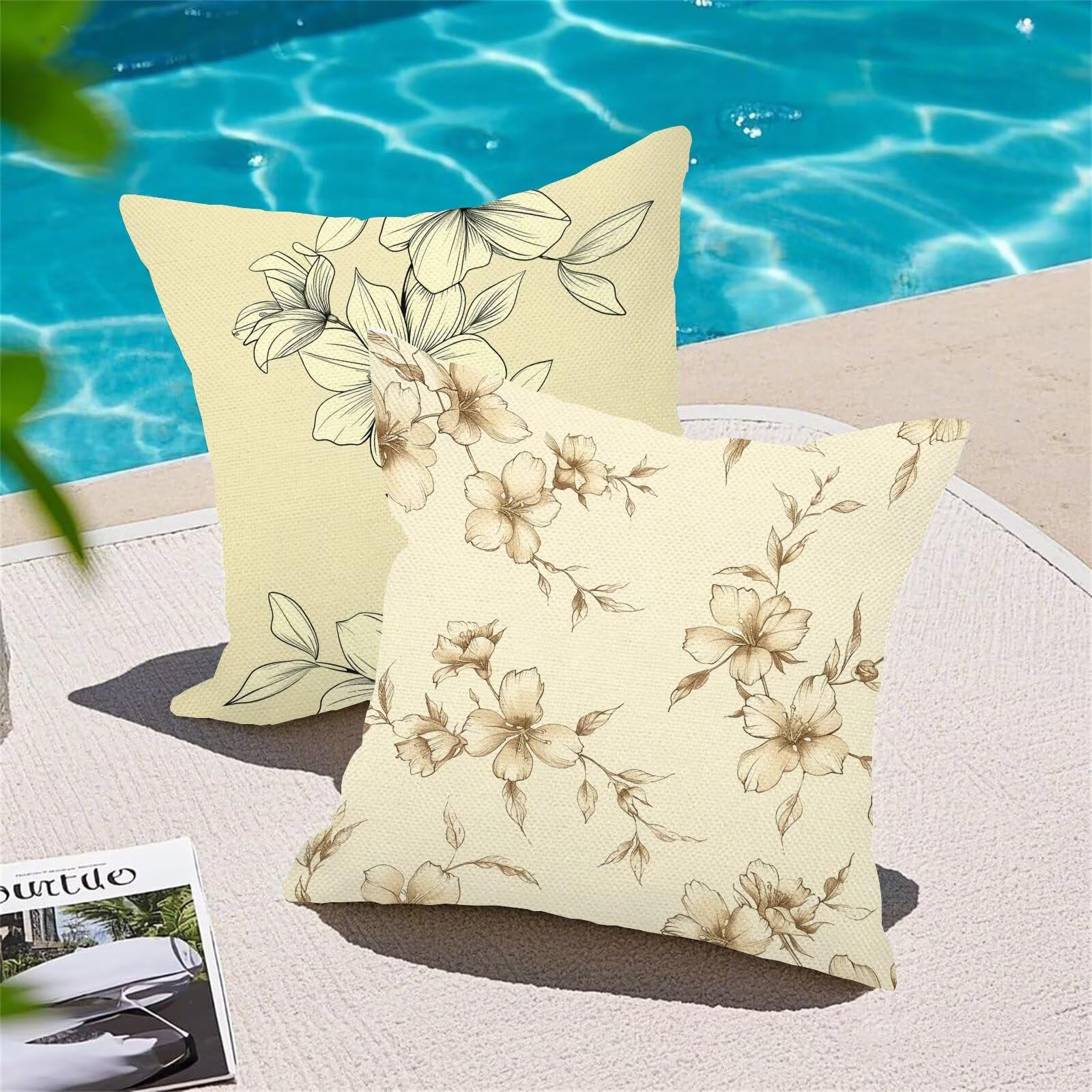 Fundas Cojines 50 x 50 cm Juego de 4 Cojines Exterior, Beige Primavera Lino Impermeable Sofa Fundas Cojin de para Sofá, Sala, Estar, Jardín, Coche, Decoración Del Hogar, con Cremallera Oculta m-427