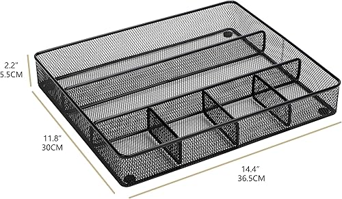 Miniatura 2 de Annova Bandeja organizadora de escritorio para organización de oficina, malla metálica, bandeja de almacenamiento con divisores para bolígrafos,