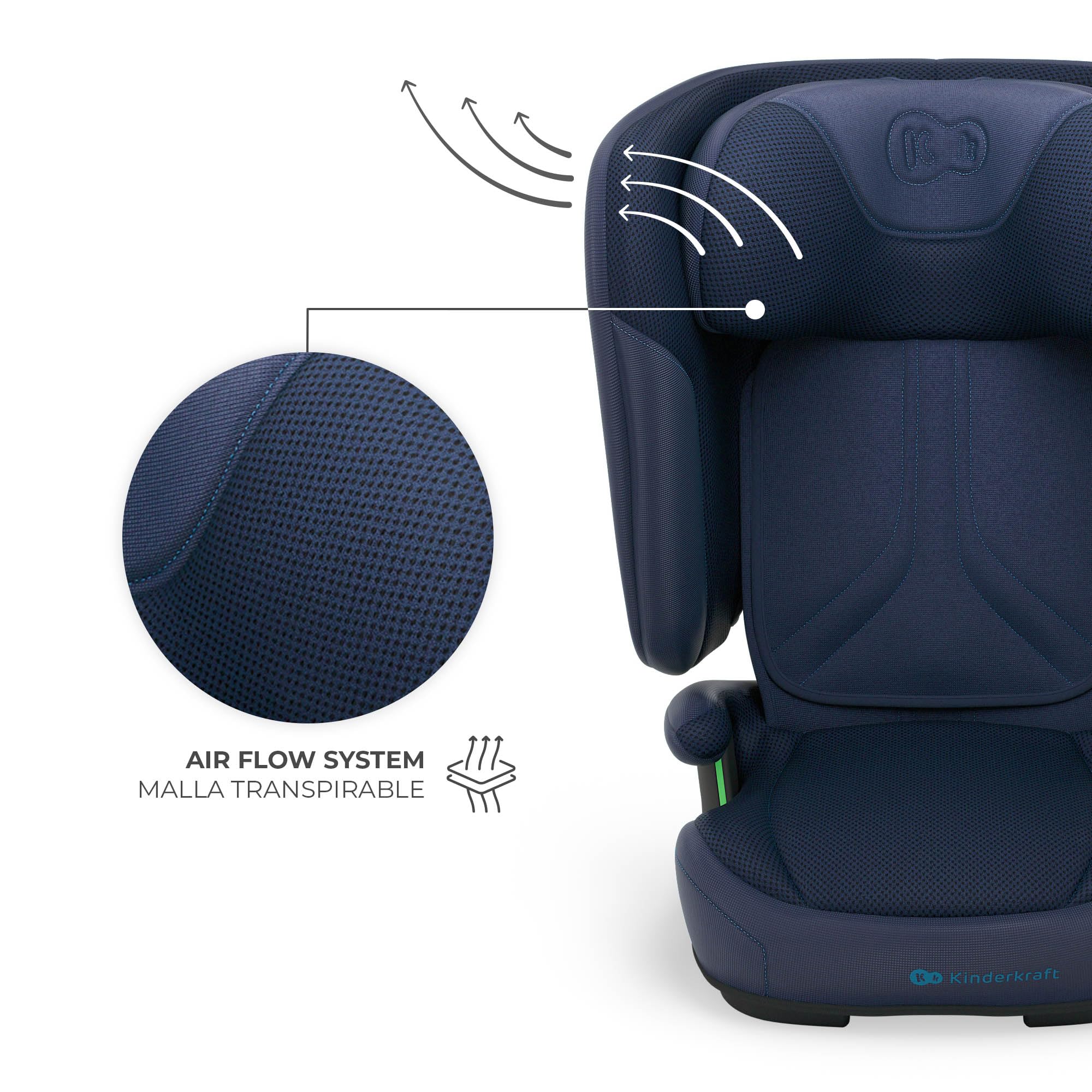 Kinderkraft UNITY 2, Fotelik 100–150 cm dla dzieci 3,5–12 lat, 5-stopniowa regulacja oparcia, Składany, ISOFIX, systemy SPS+ i H-GUARD, Tapicerka AIR FLOW, Łatwe czyszczenie, Niebieski