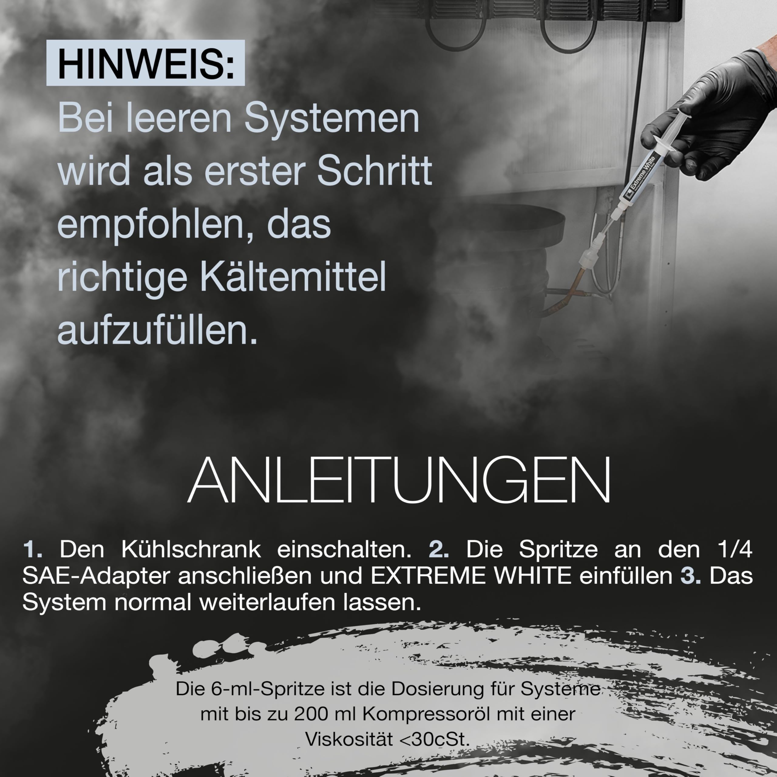 ERRECOM Extreme White - 6 x 12ml Kältemittelleckstopp für Kühlschränke mit luftdichtem Kompressor und R600 - R290 - R134a - inklusive SAE 1/4 Adapter