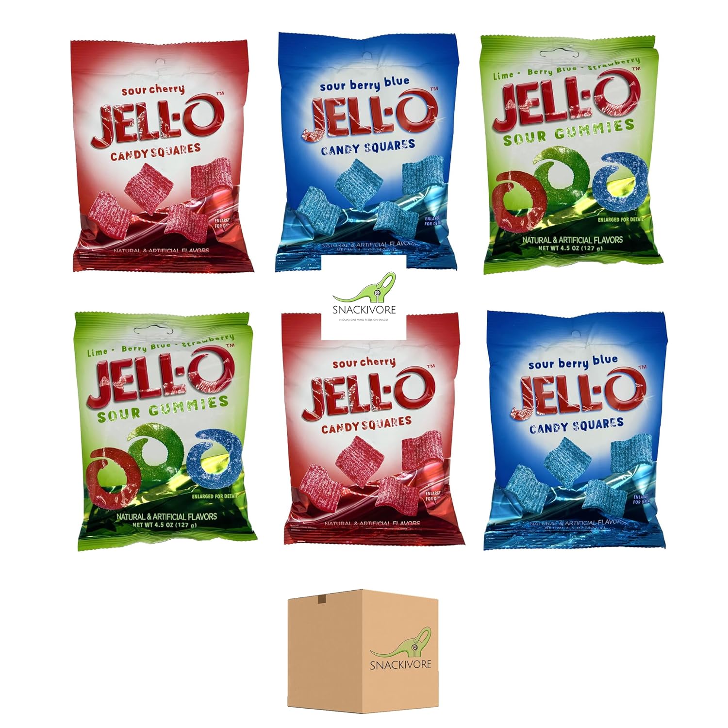 Jello Candy Squares and Sour Jello Gummies Variety 6 Pack