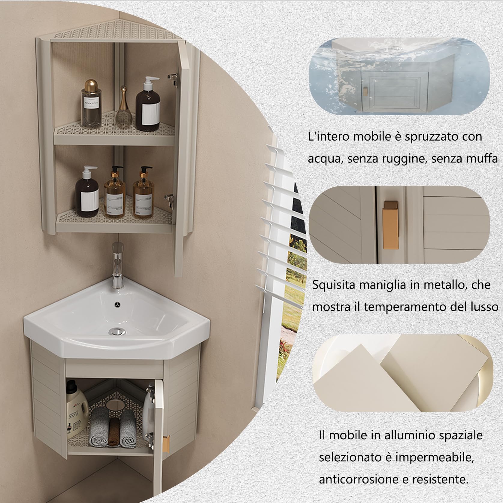 Lavello in ceramica Lavello da bagno a parete lavabo angolare, Lavabo ad angolo in ceramica per piccoli spazi, Lavandino bagno, per cucina, WC, bagno, caravan, bianco Nero-43 * 43