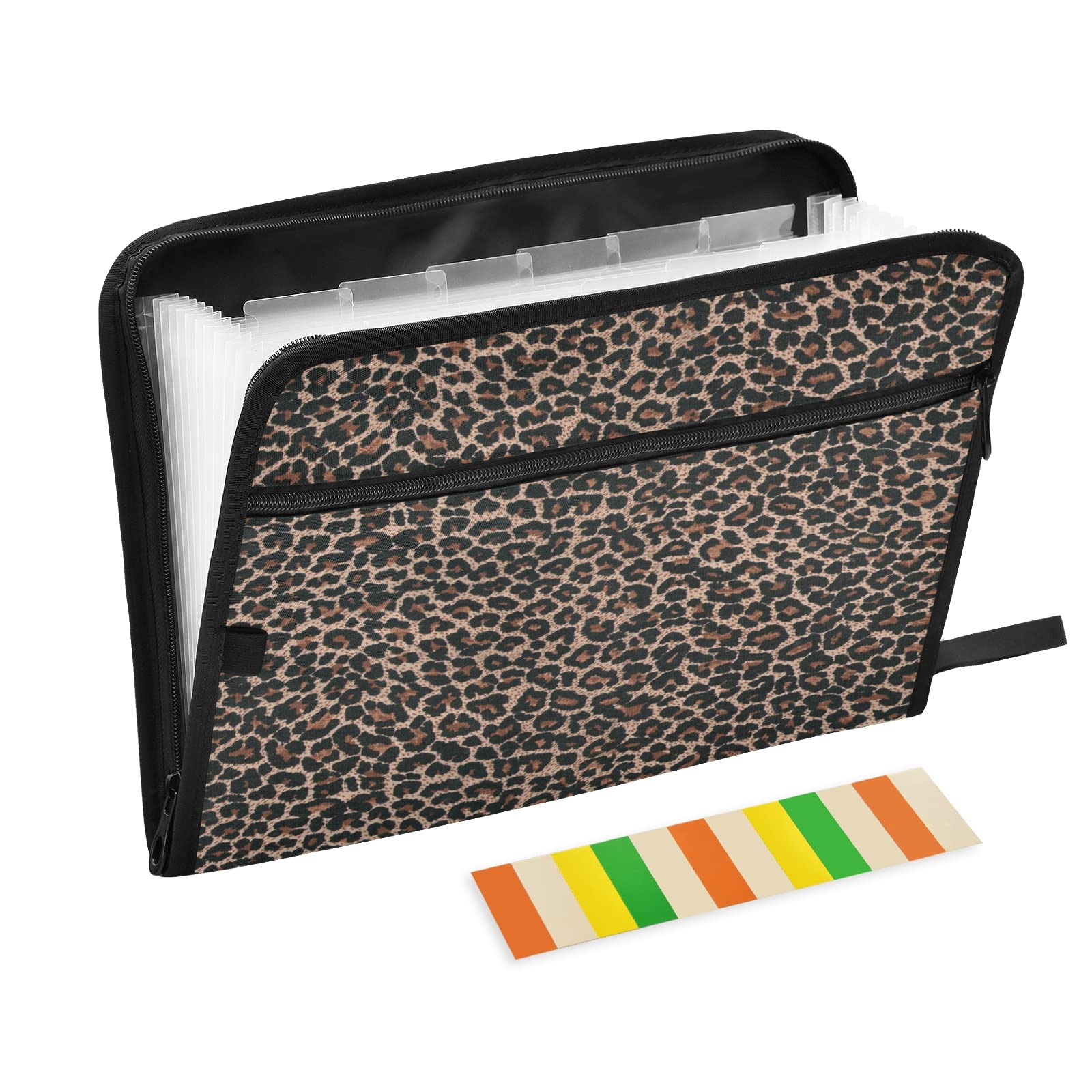 ALAZA Leopard Print Cheetah Animal Expandable Filing Folder Storage Organiser Box Files, 13 Pockets Zip Filing Folders for Home or Office Documents