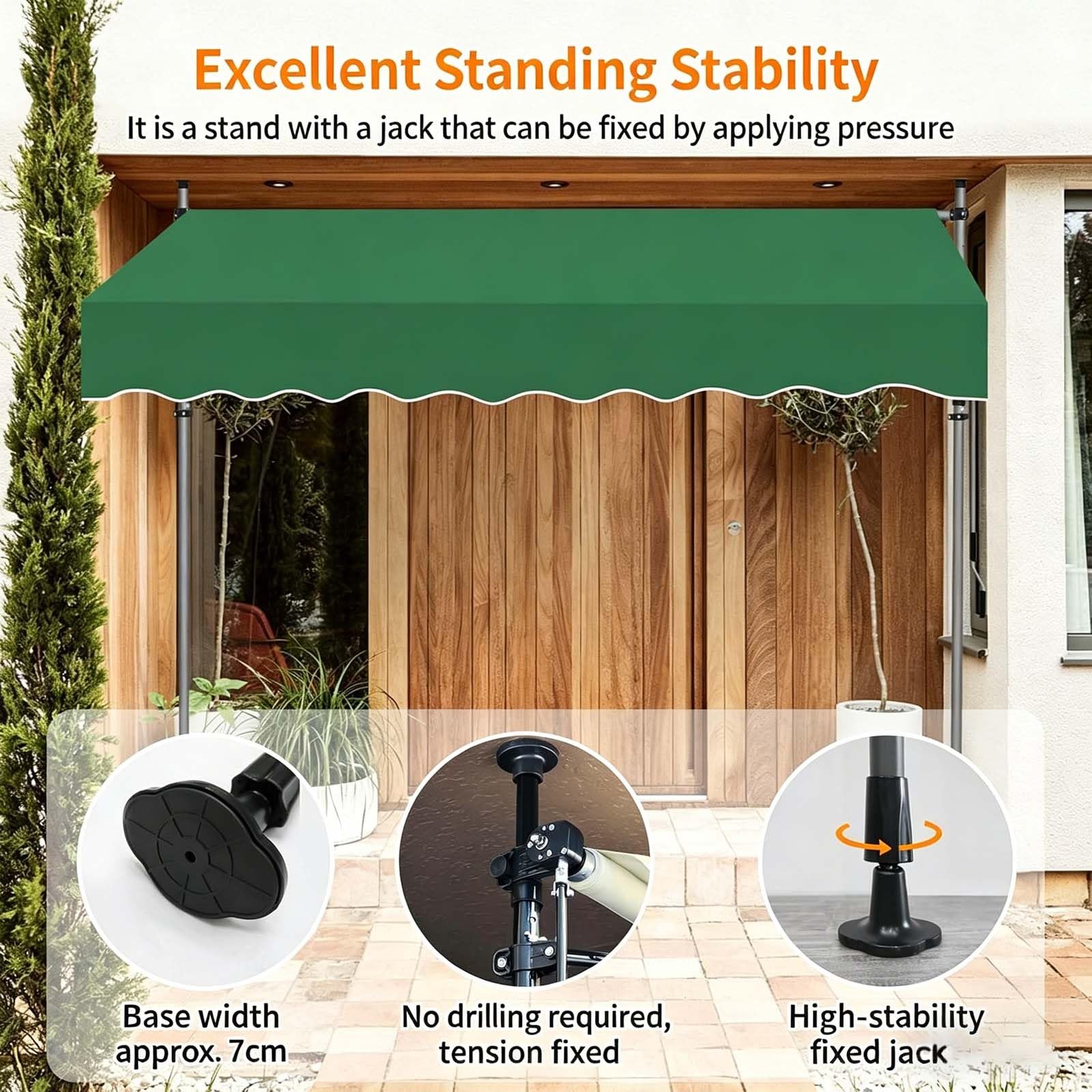 Store Banne Manuel 250/300cm, Auvent Rétractable avec Manivelle, Store Banne de Jardin, sans Perçage, Hauteur et Inclinaison Réglable(Gray,60 x 47 inches)