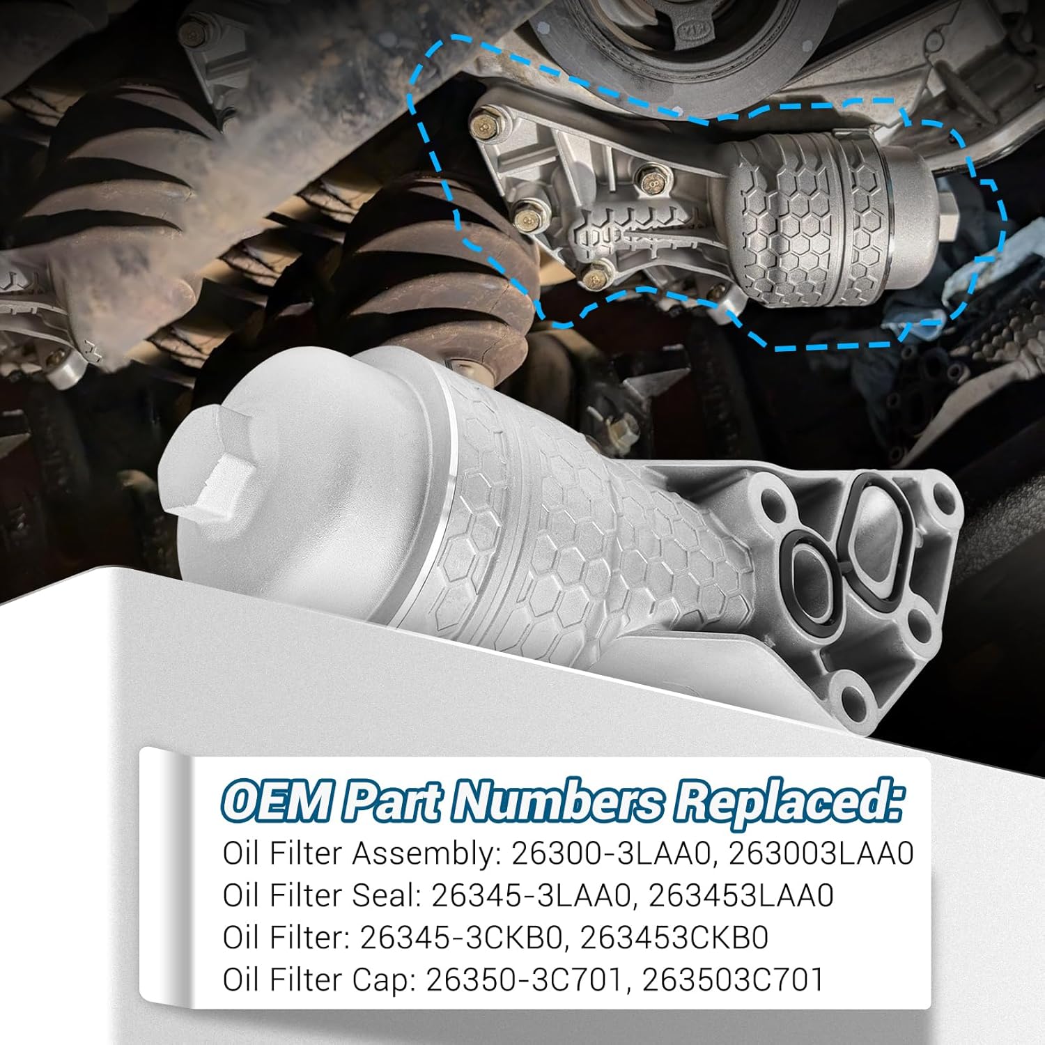 26300‑3LAA0 Oil Filter Housing Assembly Kit Compatible with Hyundai Palisade 2020-2024 Genesis G80 2017-2020 for Kia Telluride 2020-2024 for Kia Sorento Cadenza Sedona 2017-2021 with Filter Seal
