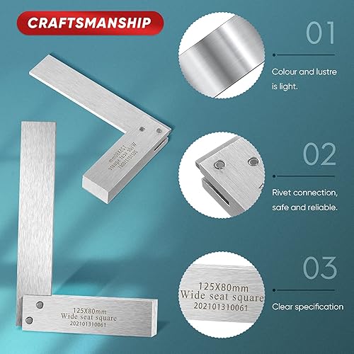 Miniatura 3 de Juego cuadrado de maquinista, 2, 3, 4 y 6 pulgadas, cuadrados, ingeniero, acero de referencia, herramientas de medición de alta precisión,