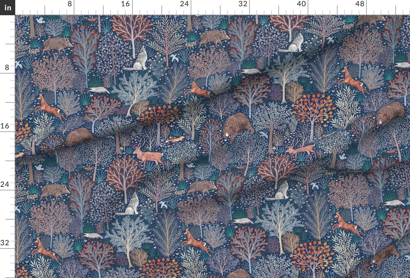 Spoonflower Fabric - Woodland Animals Forest Creatures Nighttime Rustic Trees Printed on Minky Fabric by The Yard - Sewing Baby Blankets Quilt Backing Plush
