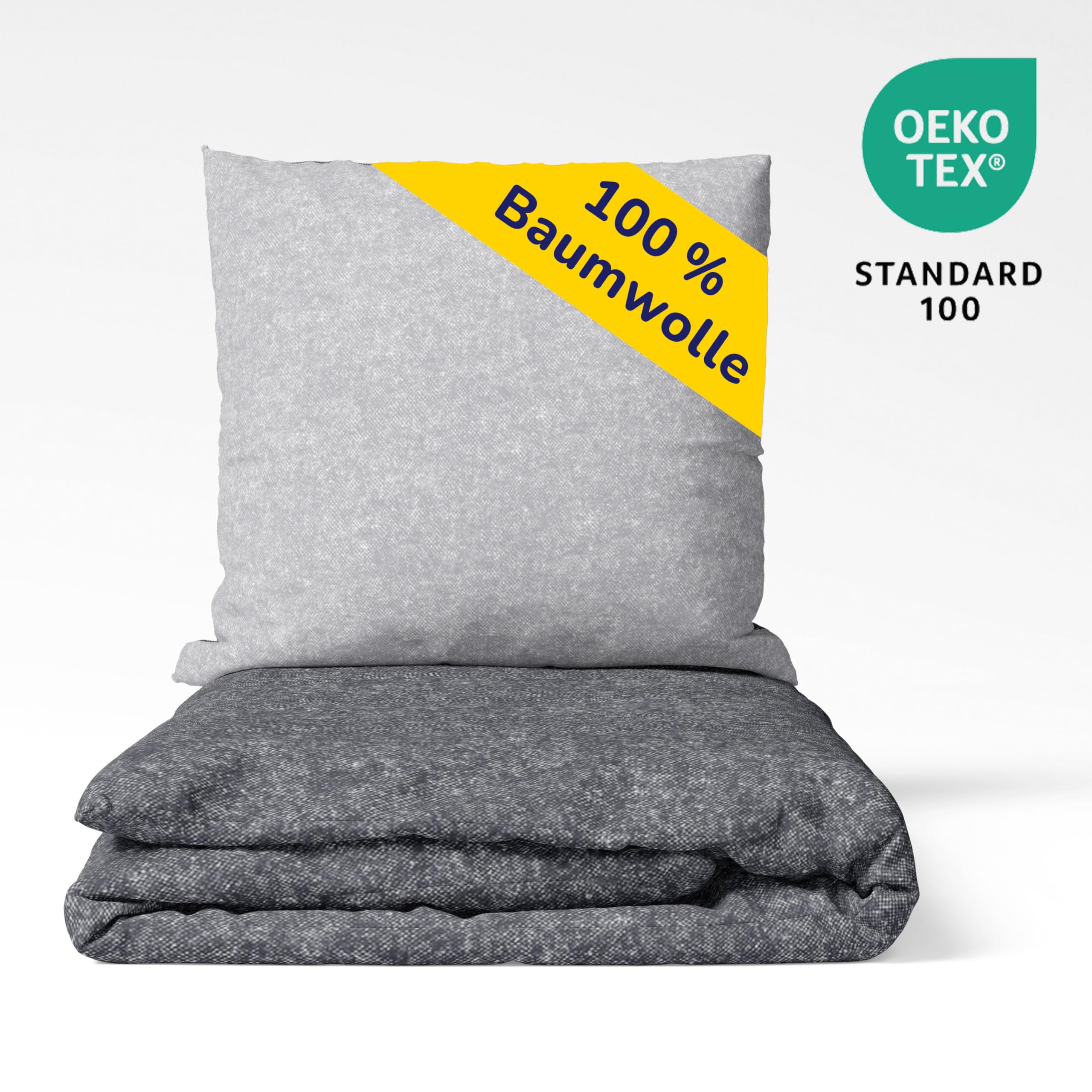Träumschön Biber Bettwäsche aus 100% Baumwolle 2tlg. 155x220 cm Uni grau | Flauschige Winter-Bettwäsche mit Reißverschluss, weich, atmungsaktiv, bügelfrei, Made in Germany, OEKO-Tex zertifiziert