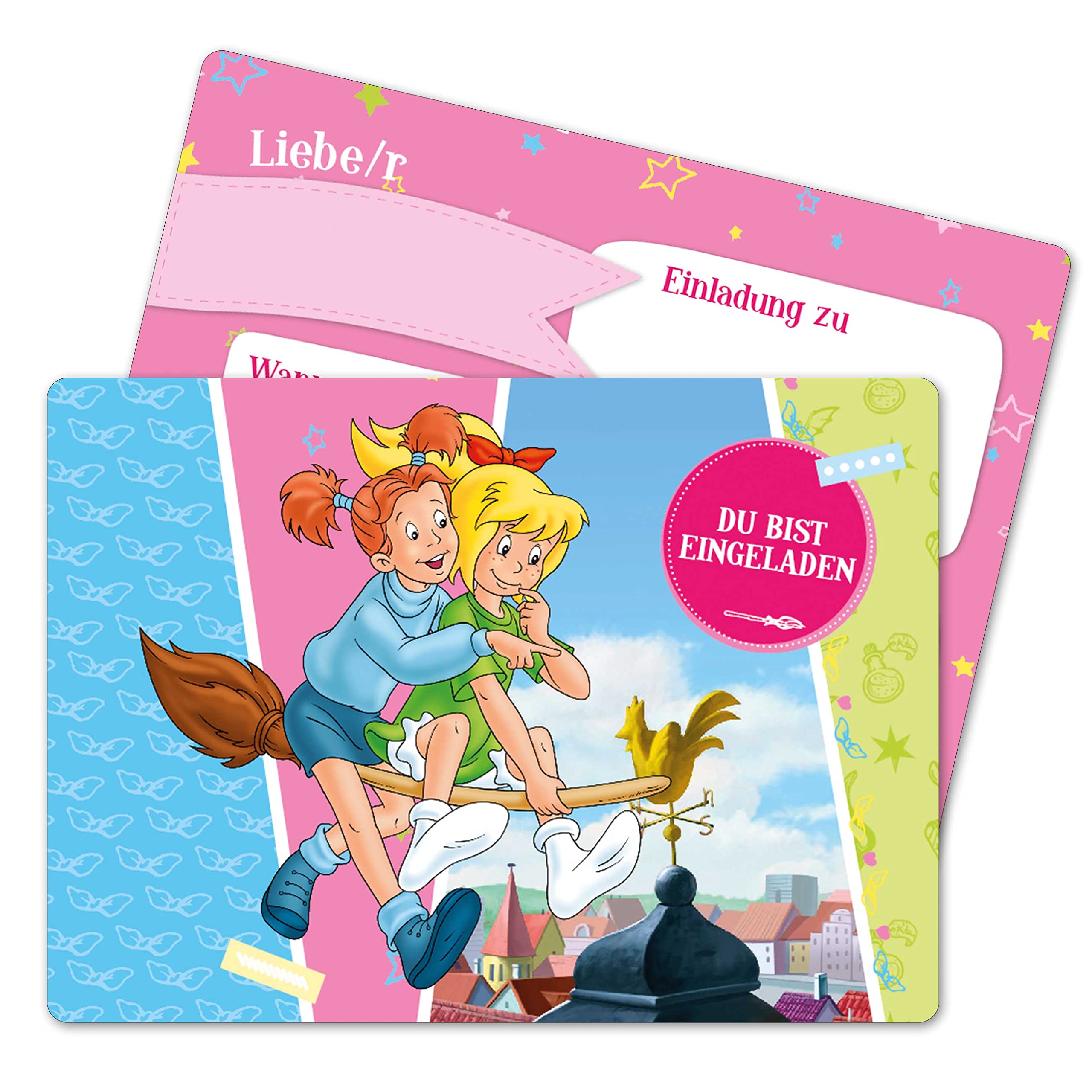 Papierdrachen 12 Einladungskarten zum Kindergeburtstag - Bibi und Tina - Geburtstagseinladungen für deine Geburtstagsparty (DIN A6) - Einladungskarten für Jungen und Mädchen bis 10 Jahre - Set 2