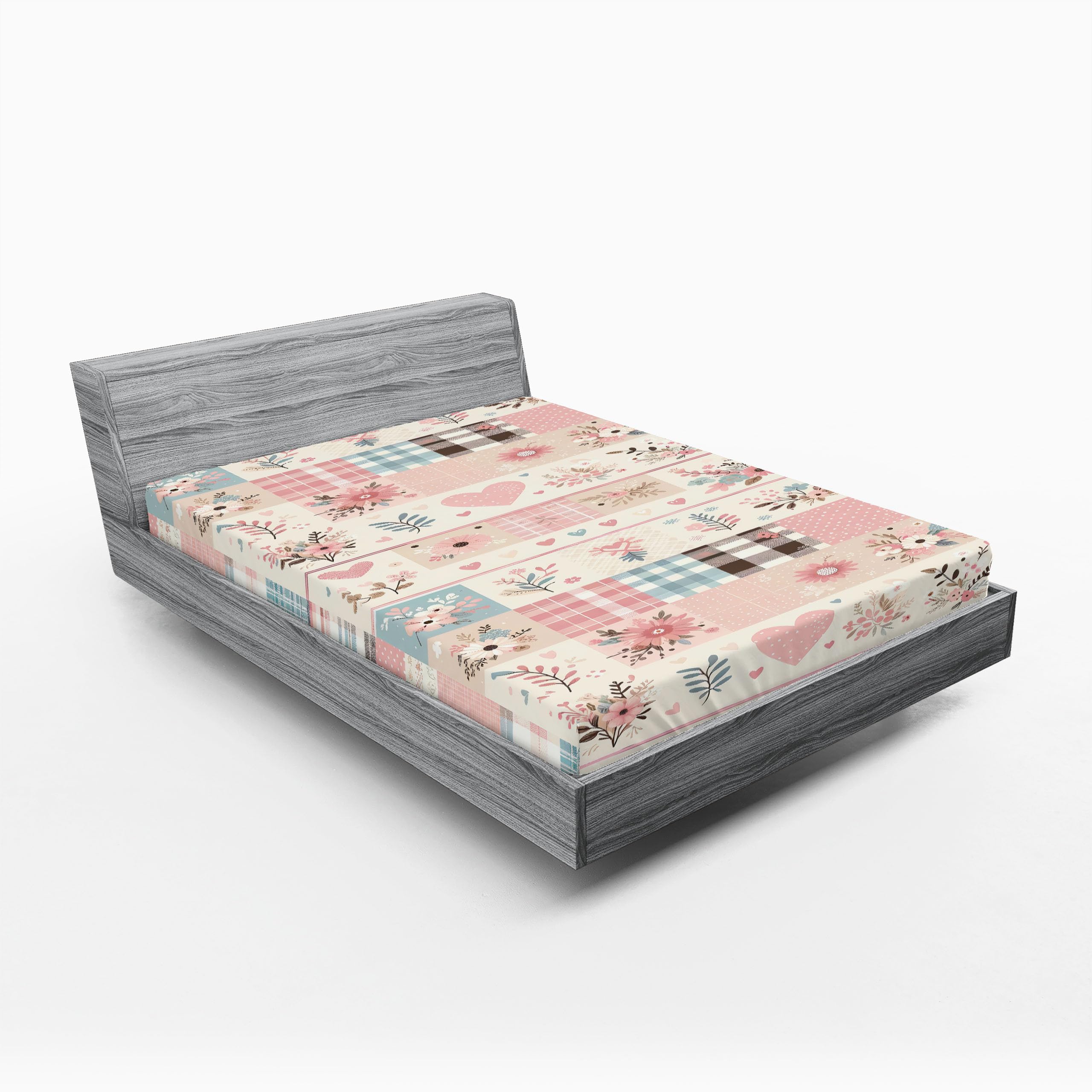 Ambesonne Romantic 2 Pack Fitted Sheet, Scandi Leaves Floral Art, Bed Cover All-Round Elastic Deep Pockets 2 Pieces, Package Contains 2 Full Size Fitted Sheets, Blush Beige Slate Blue