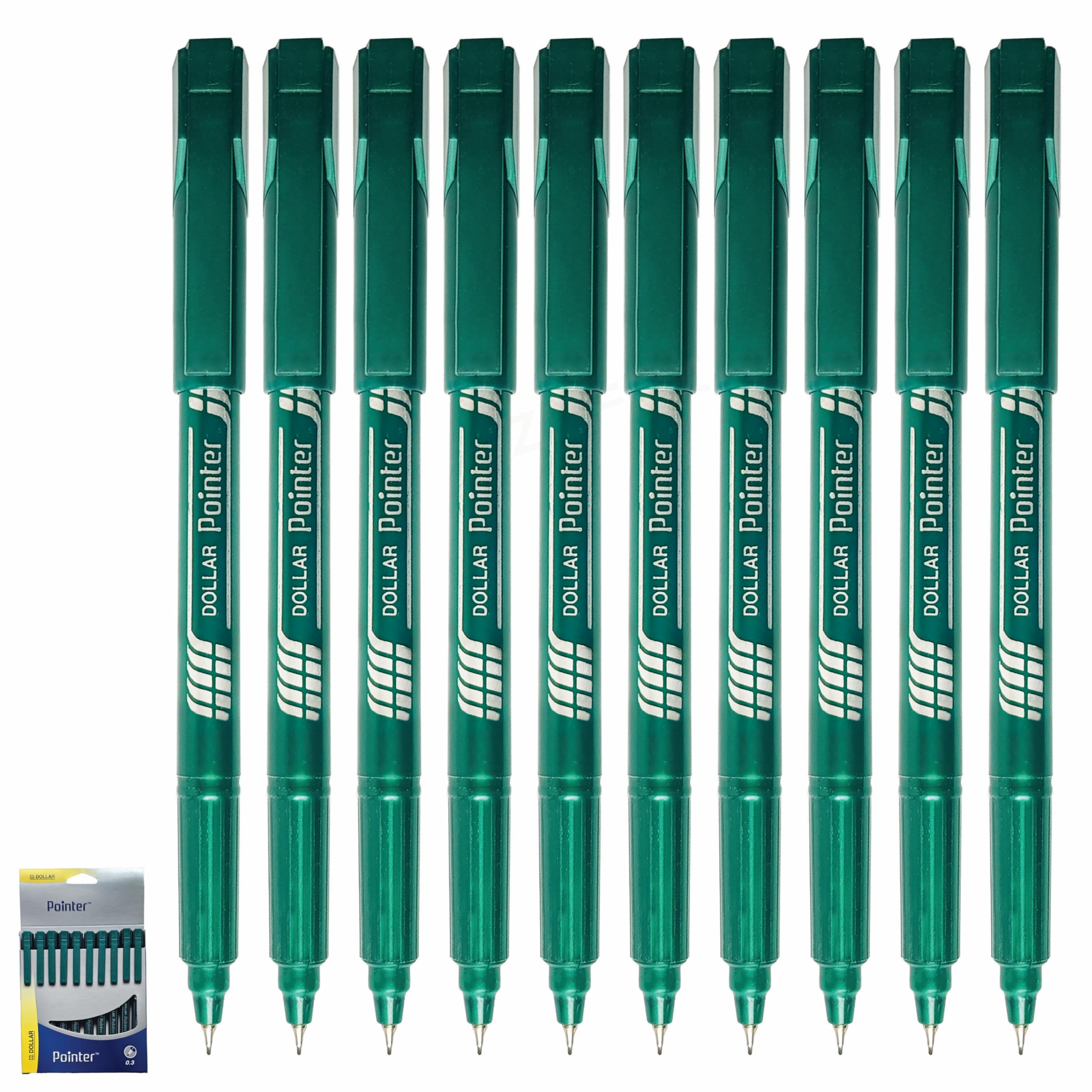 DOLLAR Punto Fineliner Pens, GREEN, Extra Fine Point (0.3mm), Pack of 10, Ideal for Drawing Sketching Writing Calligraphy Illustration Artist Architect
