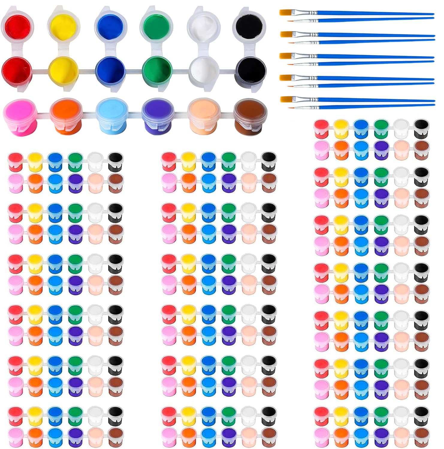 30 Pack Mini Acrylic Paint Set,12 Color Acrylic Paint Strips with 60Pcs Painting Brushes for Kids&Adults, 420 PCS Kids Paint Set Container Strips Storage for Home Classroom Party Favors Birthday Gifts