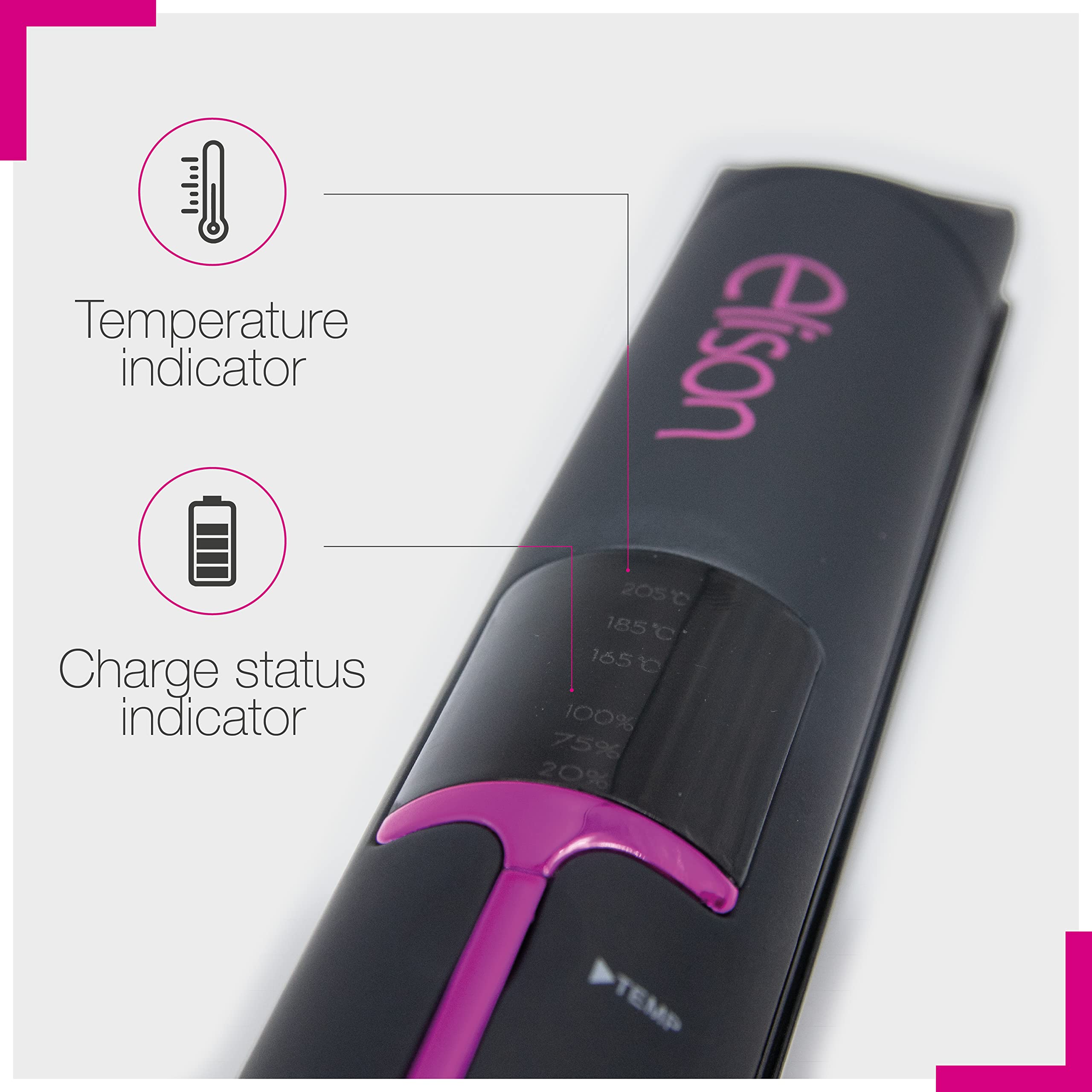ELISON Fer à lisser portable à batterie sans fil, rechargeable par USB, avec plaques en céramique et étui souple inclus