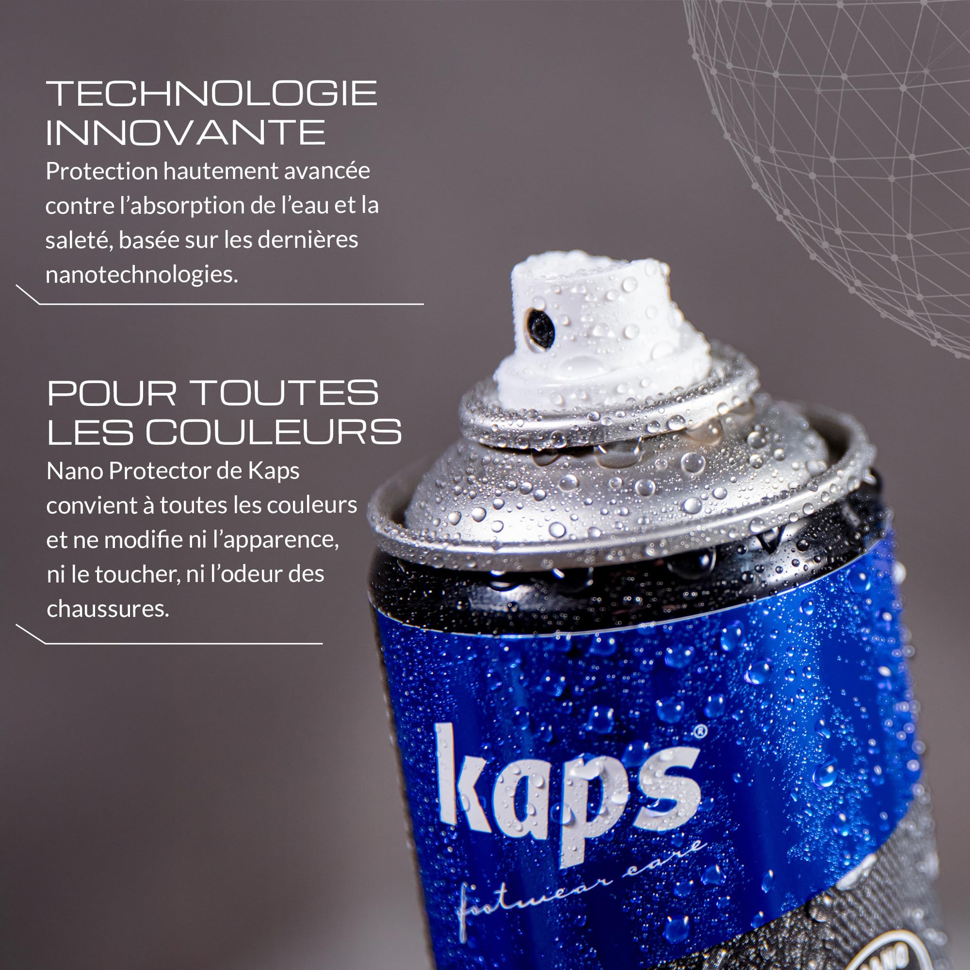 Kaps Nano Protecteur, Lot de 2 x 400 ml, Vaporisateur de Protection Imperméable pour Chaussures en Cuir, Nubuck, Daim, Textiles et Matériaux TEX, Anti-Humidité et Anti-Salissures