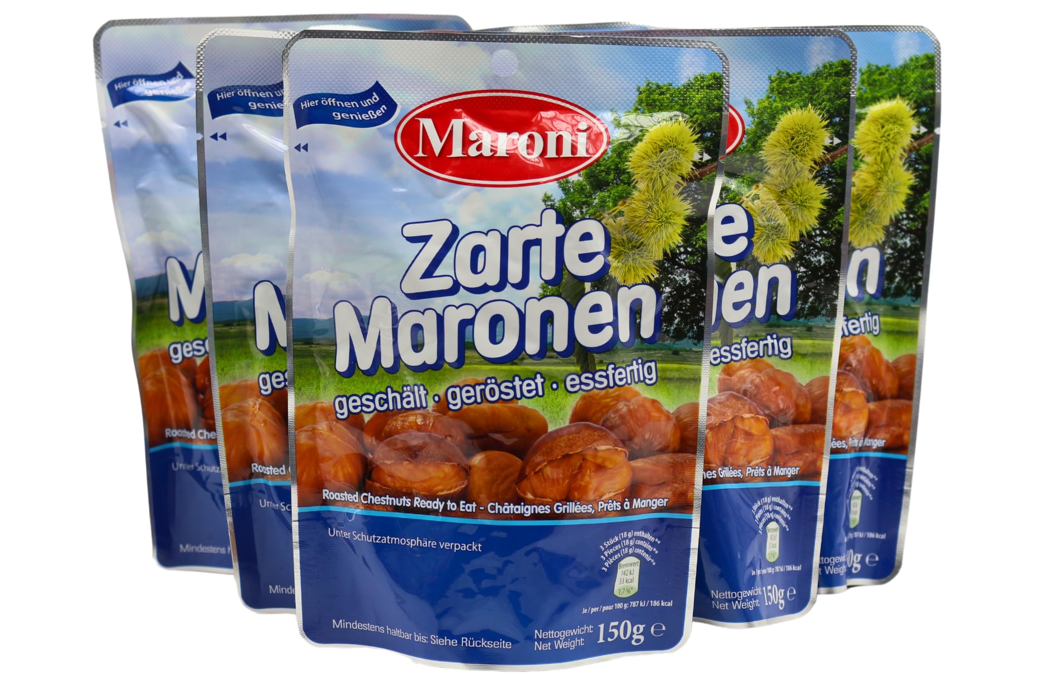 6er Pack 150g Zarte Maronen - geschälte, geröstete Esskastanien