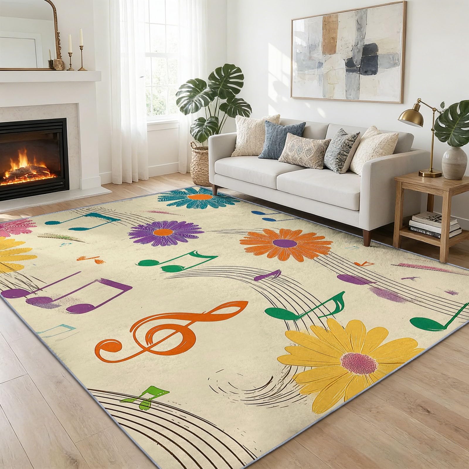 Tapis de Couloir Doux Antidérapant Aquarelle Marguerites Lavable pour Chambre