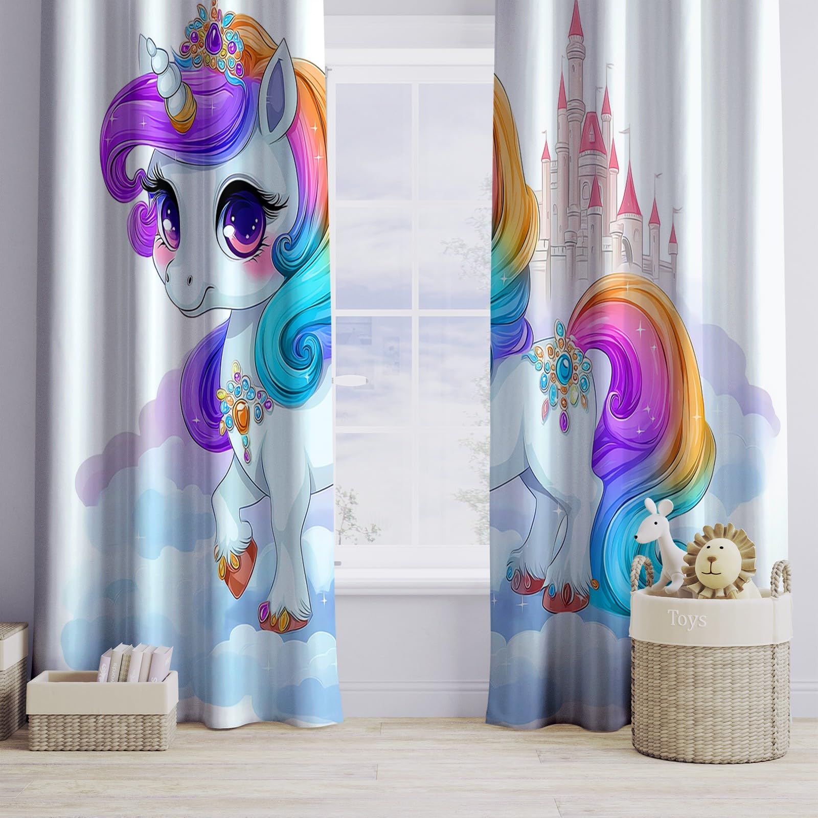 Générique Rideaux Occultants Licorne de Dessin Animé Nuages pour Chambre d'enfant, Lot de 2 140L X 260H cm Rideaux Thermiques Style Simple à Œillets - Rideau Obscurité Totale pour Bébé Enfant Adulte