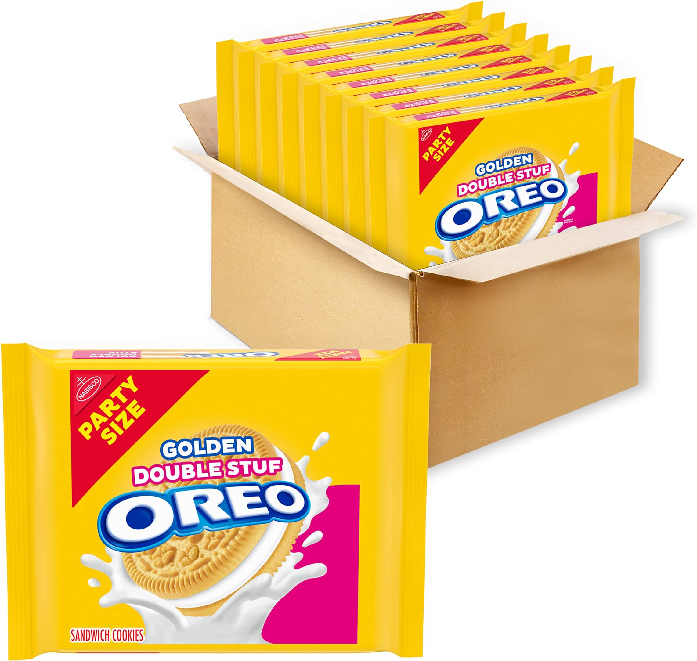 OREO Double Stuf Golden Sandwich Cookies, Party Size, 8-26.7 oz Packs