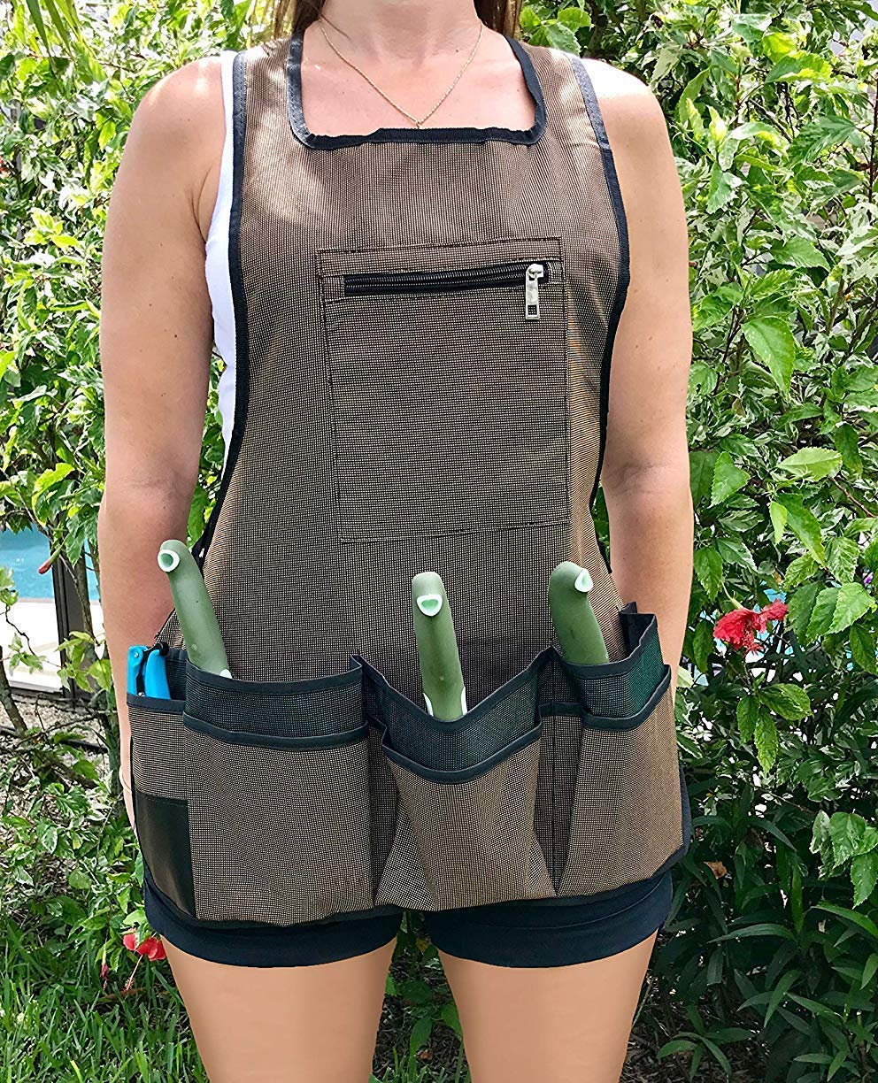 HUEX East Garden Apron Heavy Duty Multiple Pockets for Tools Waterproof Work Utility Apron